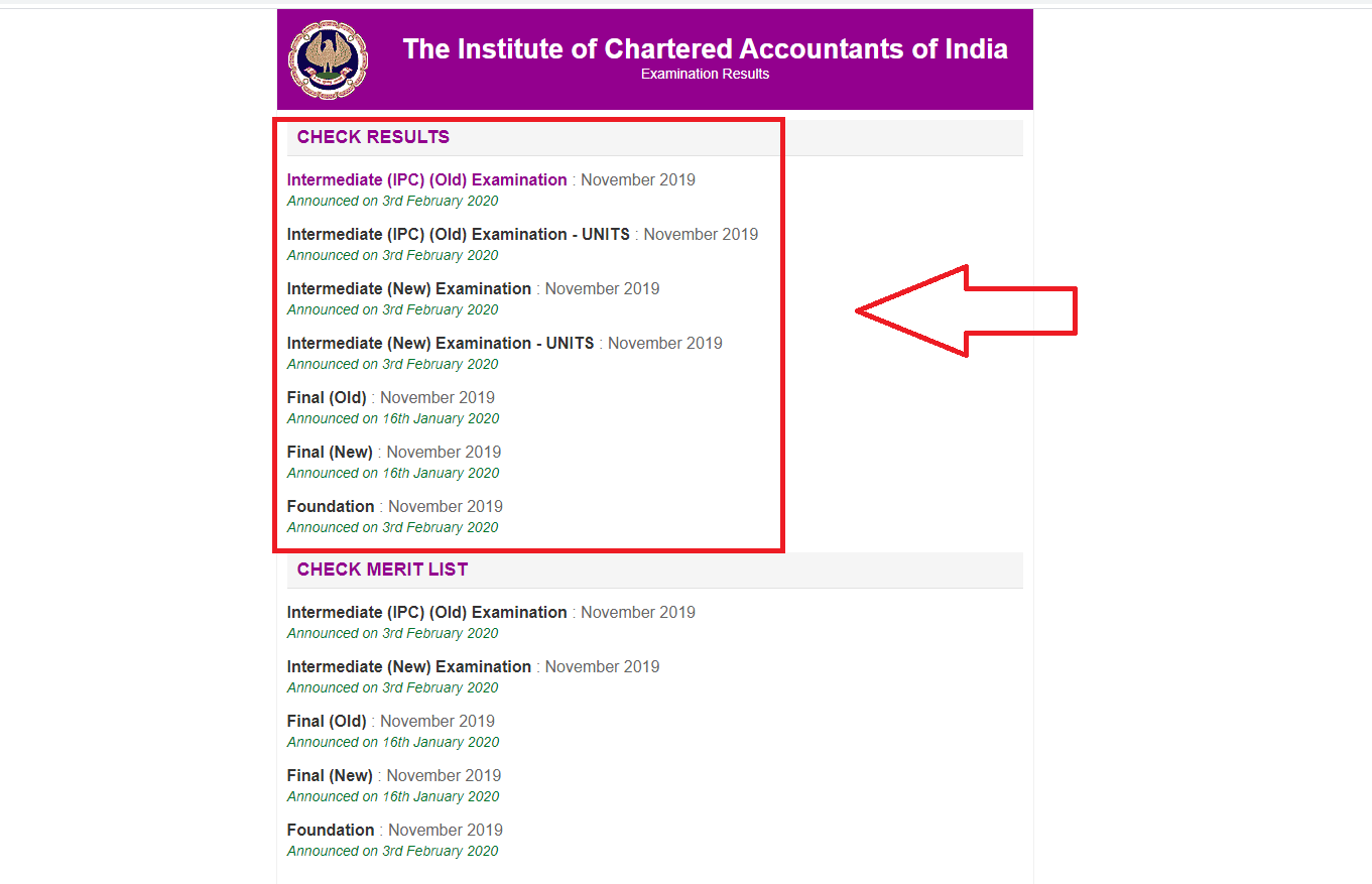 How to view CA exam result