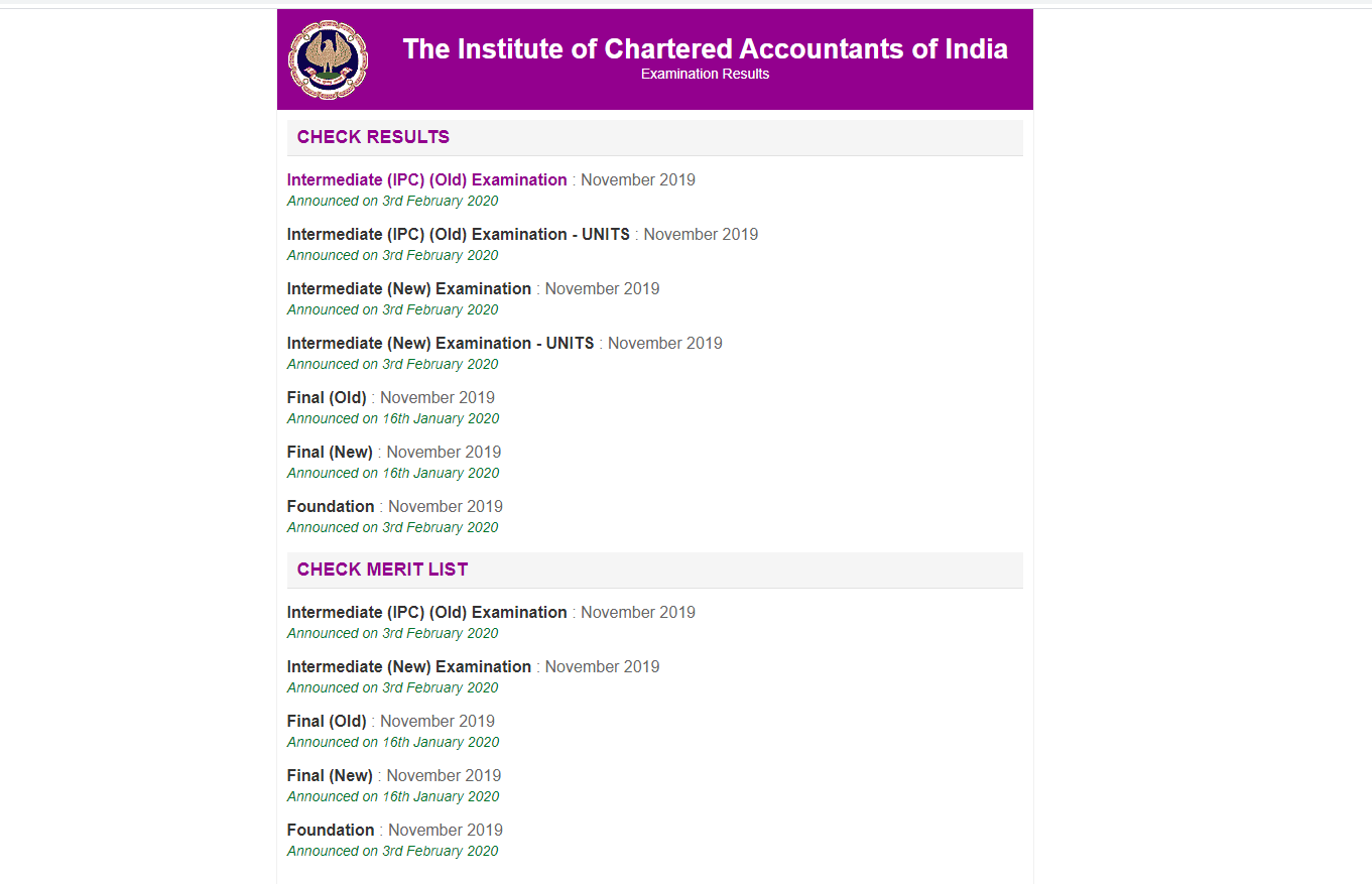 How to view CA exam result