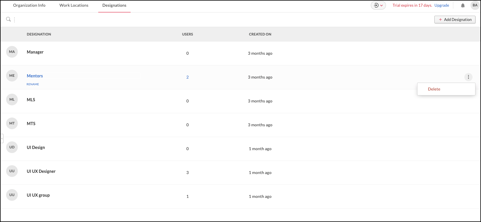 Delete designation in Zoho Directory