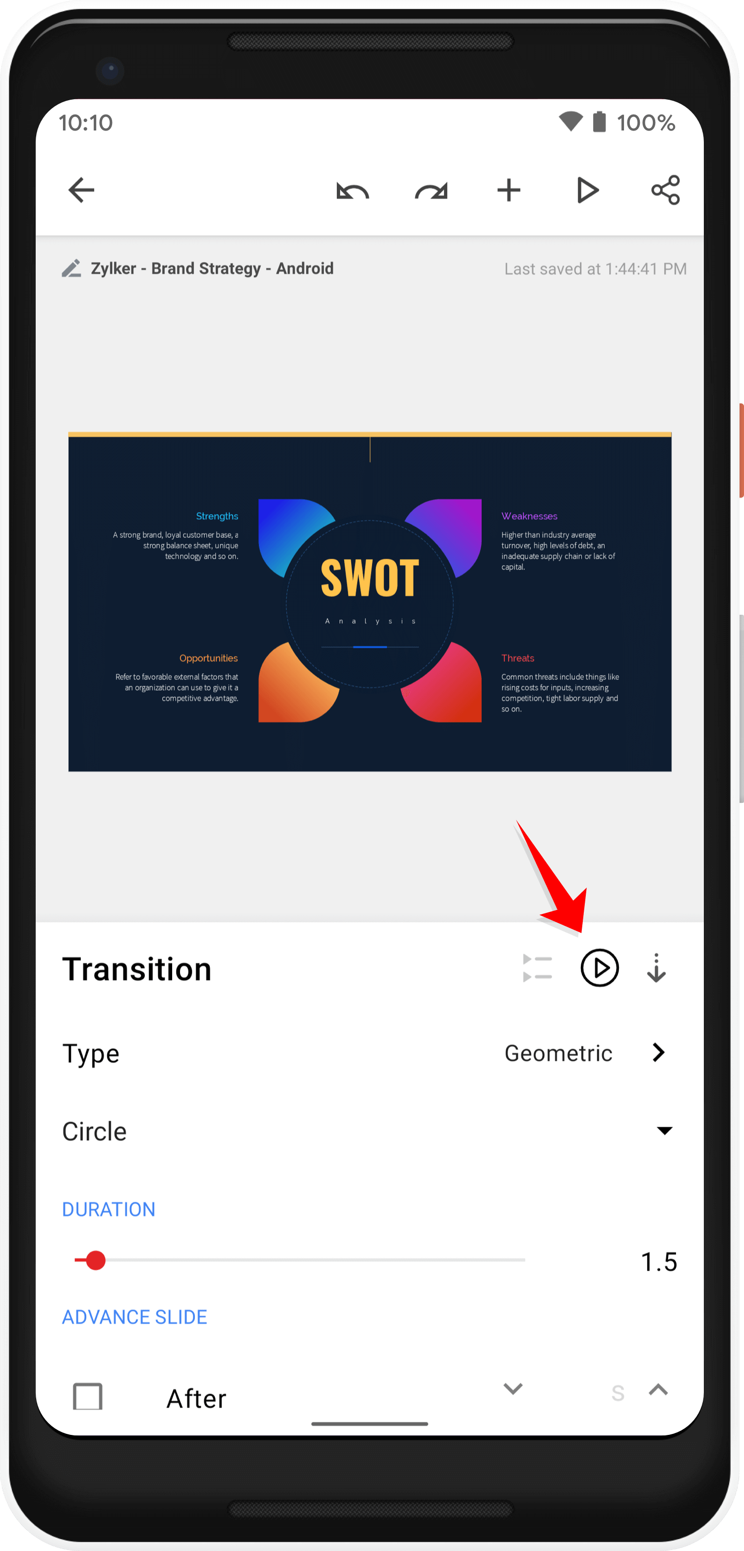Preview a transition 