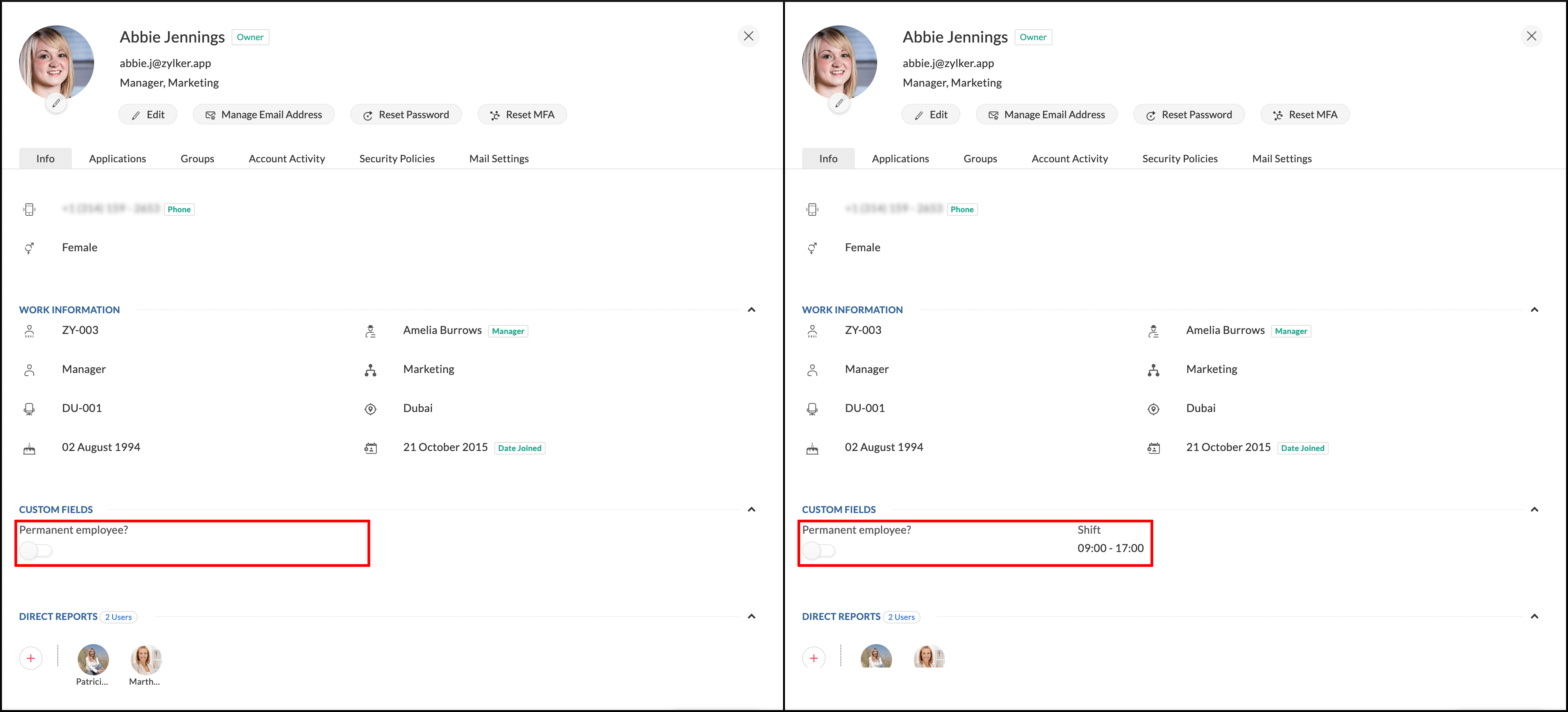 Enabling Fields in Zoho Directory