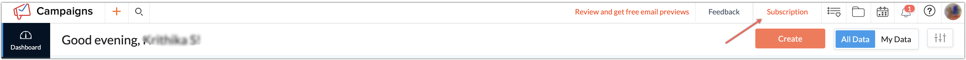 subscription from dashboard