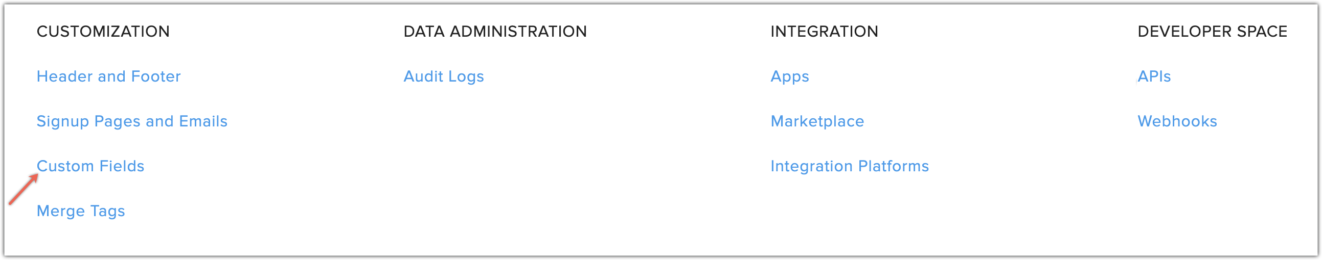 custom fields under customization