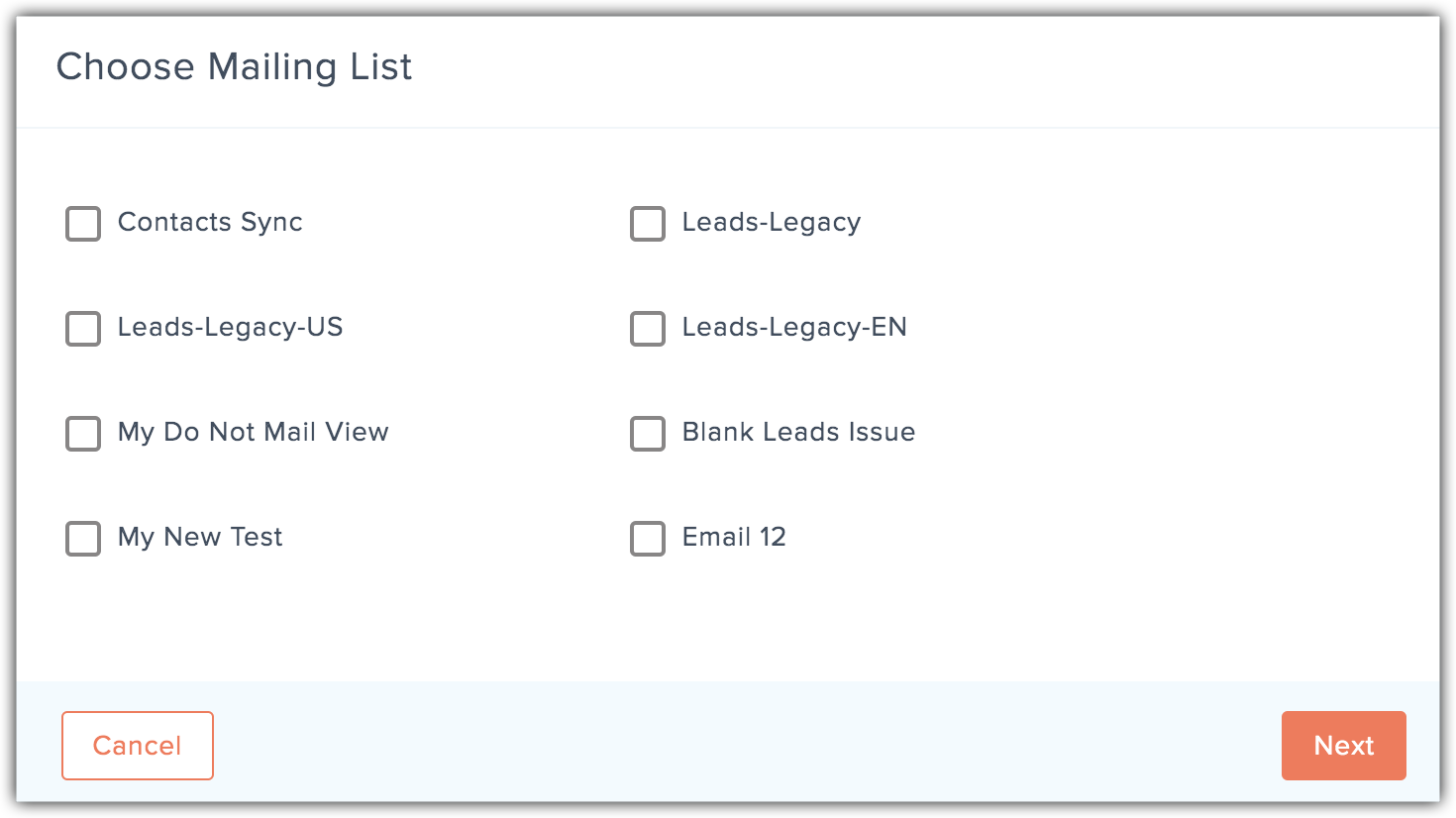 choose mailing list