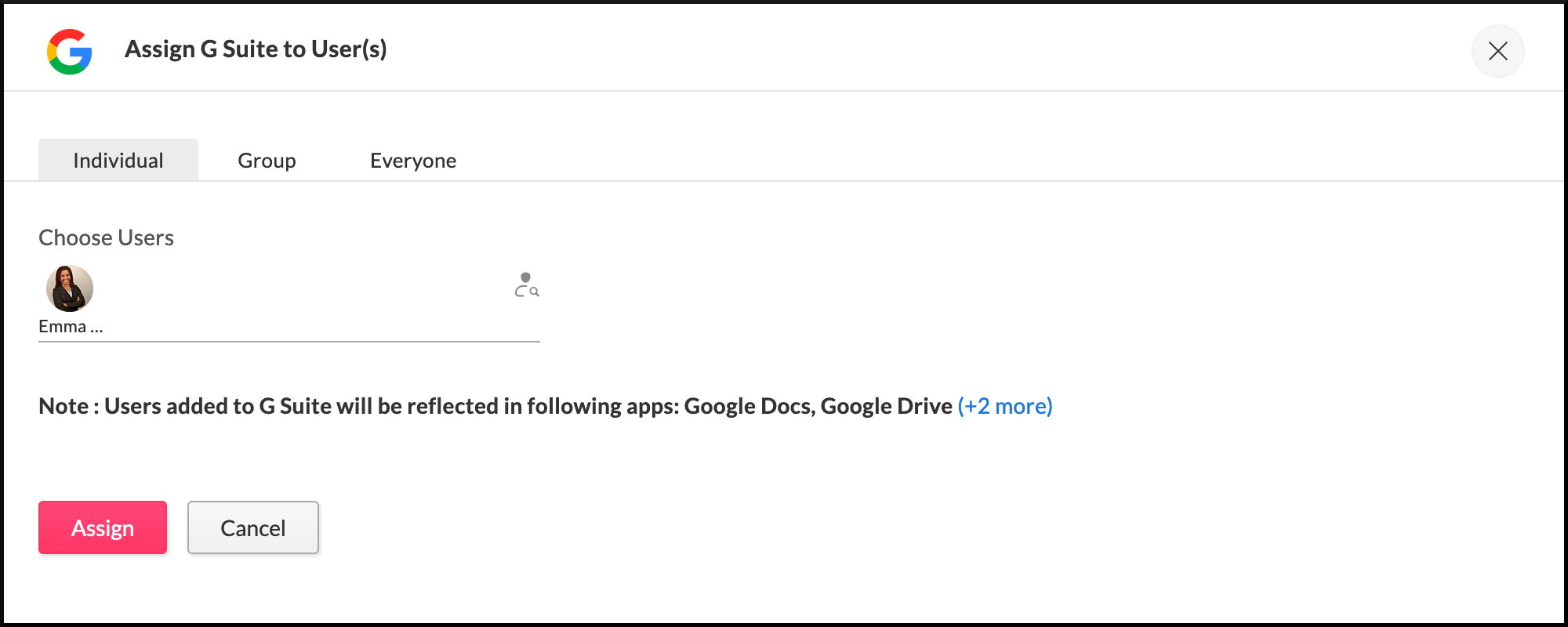 the assign-to-user screen
