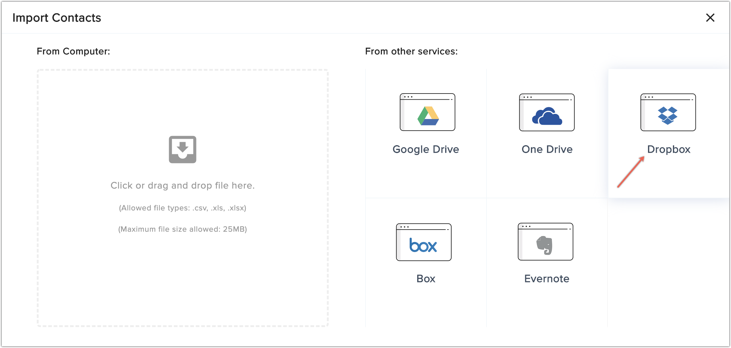 Dropboxからのインポート