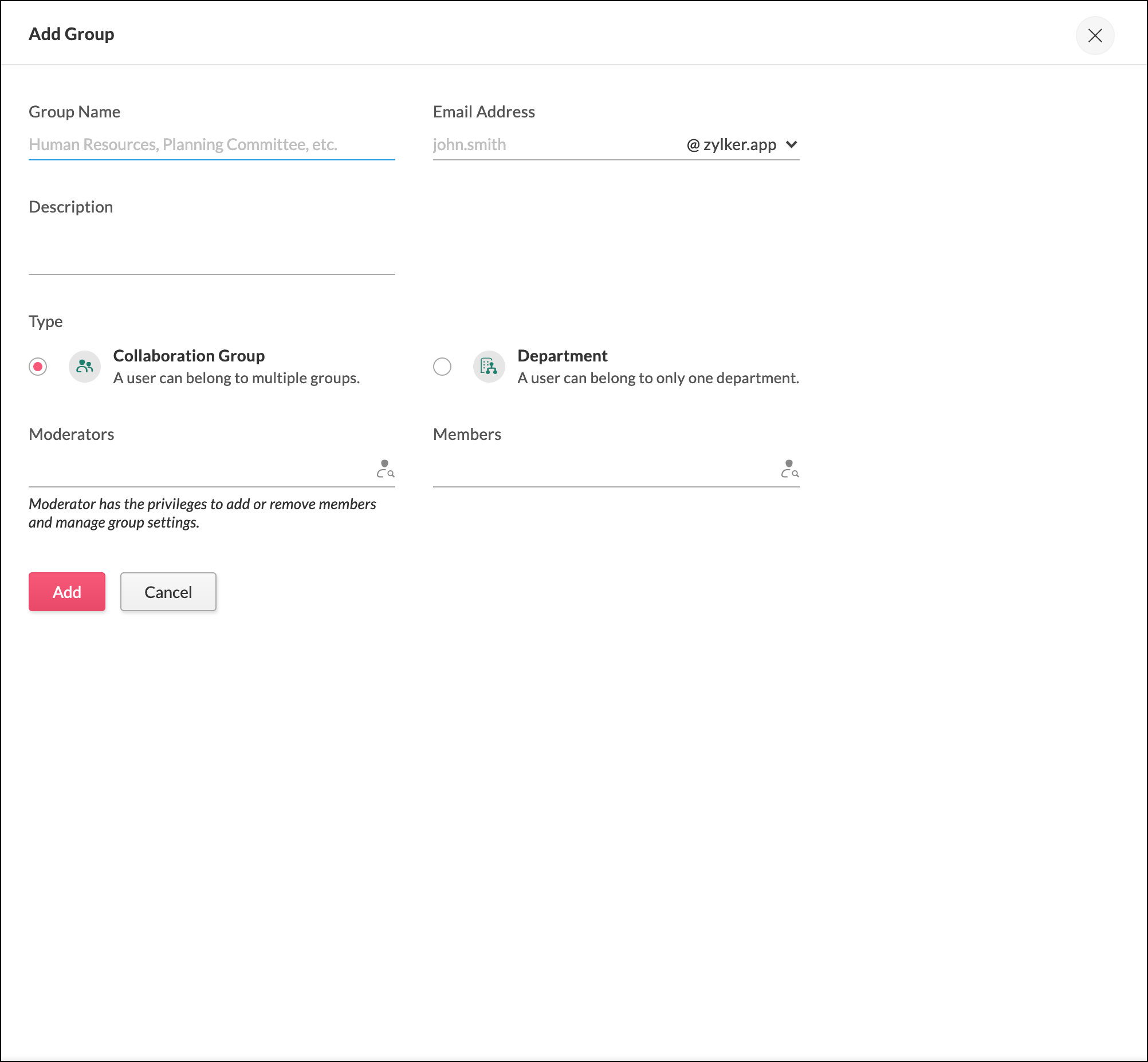Adding Groups in Zoho Directory.