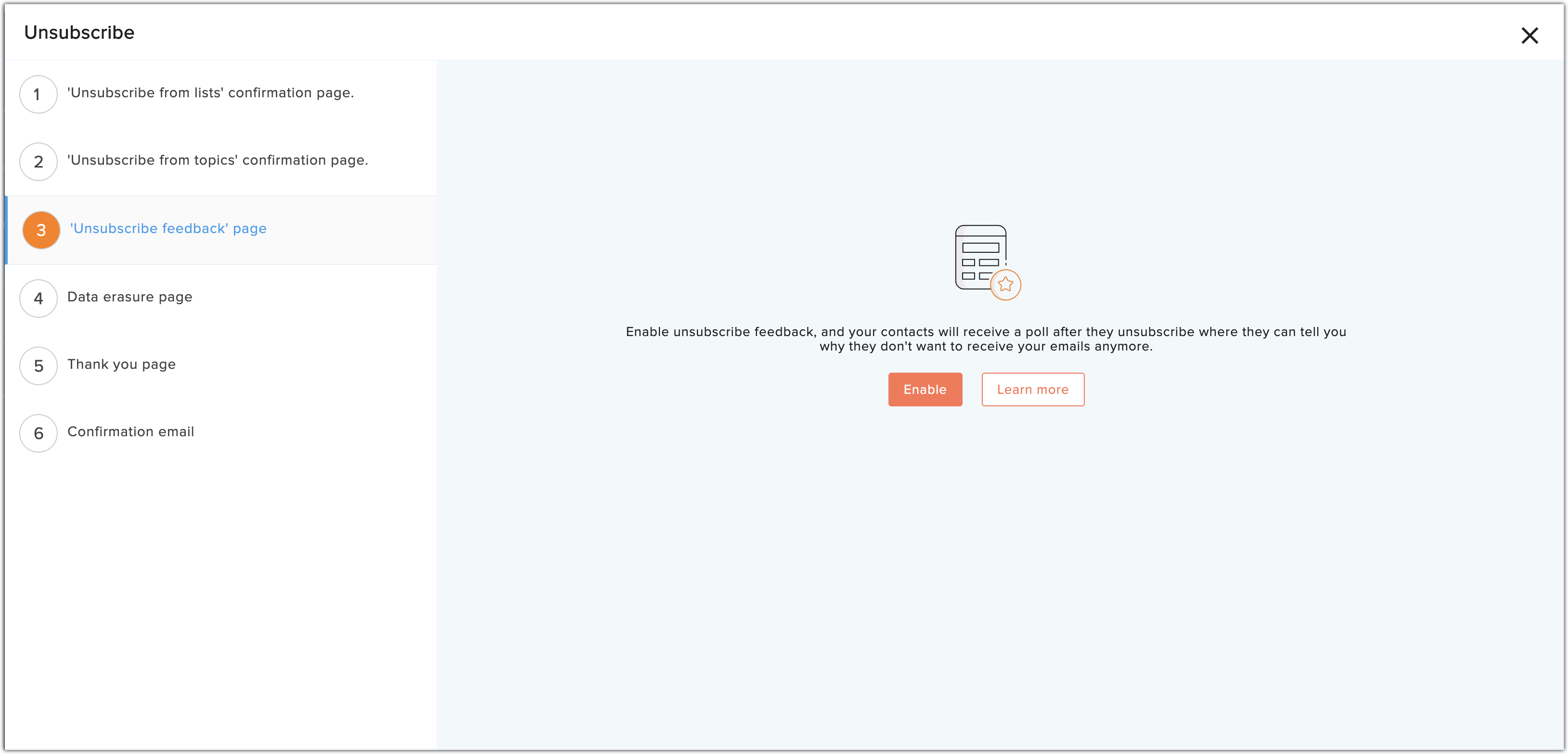enable unsubscribe feedback