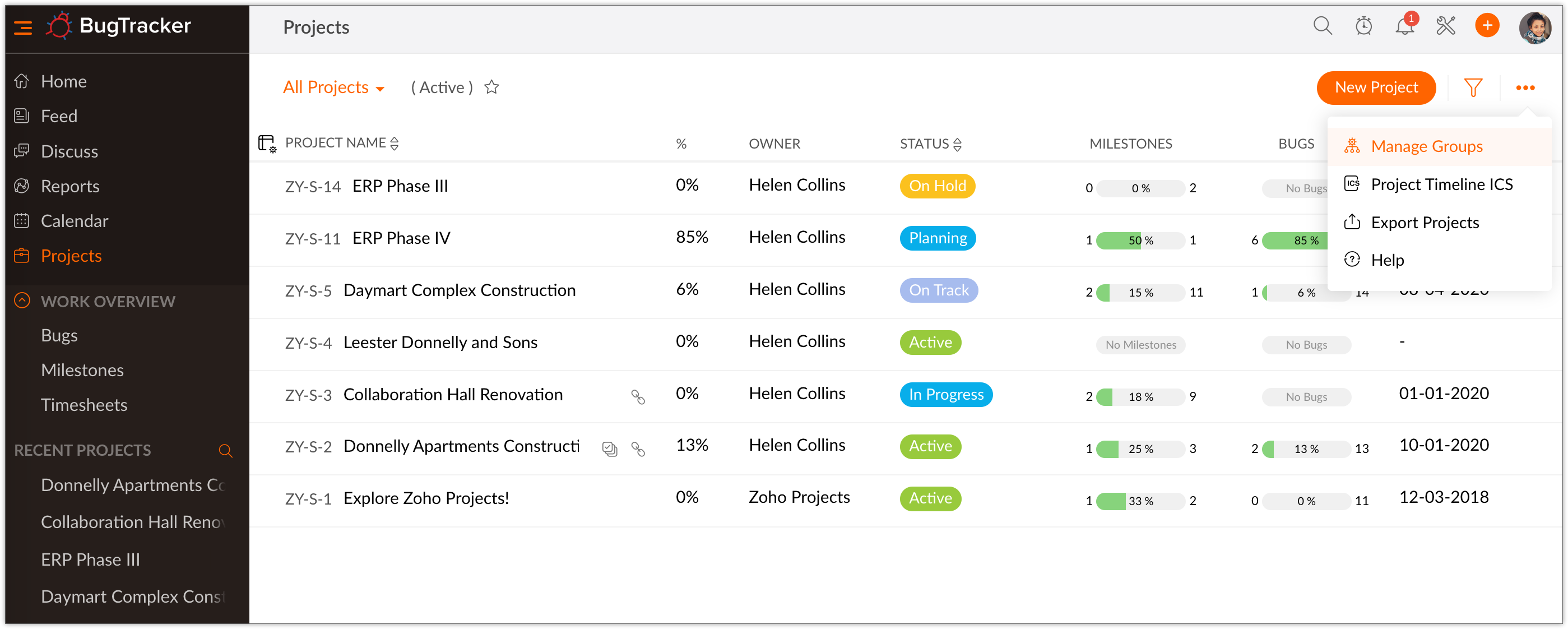 Project Groups | Online Help | Zoho BugTracker