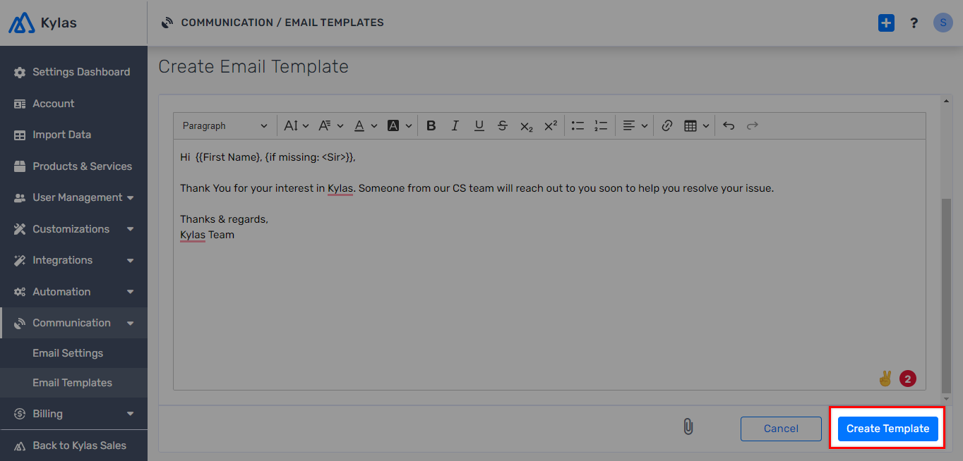 How to create email templates in Kylas CRM?