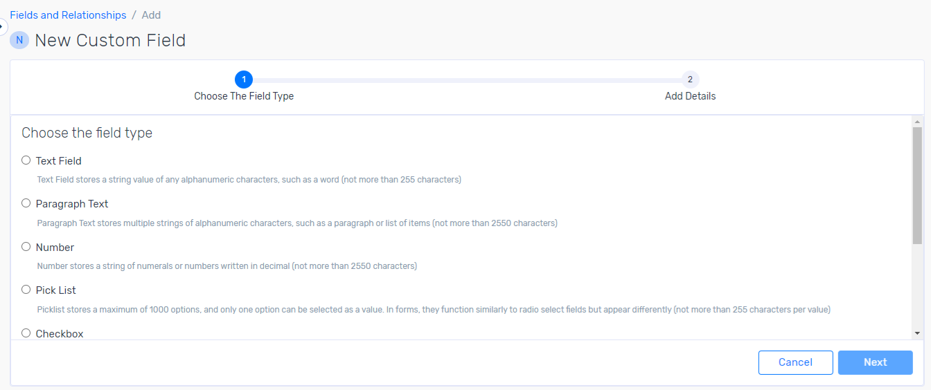 Select field type
