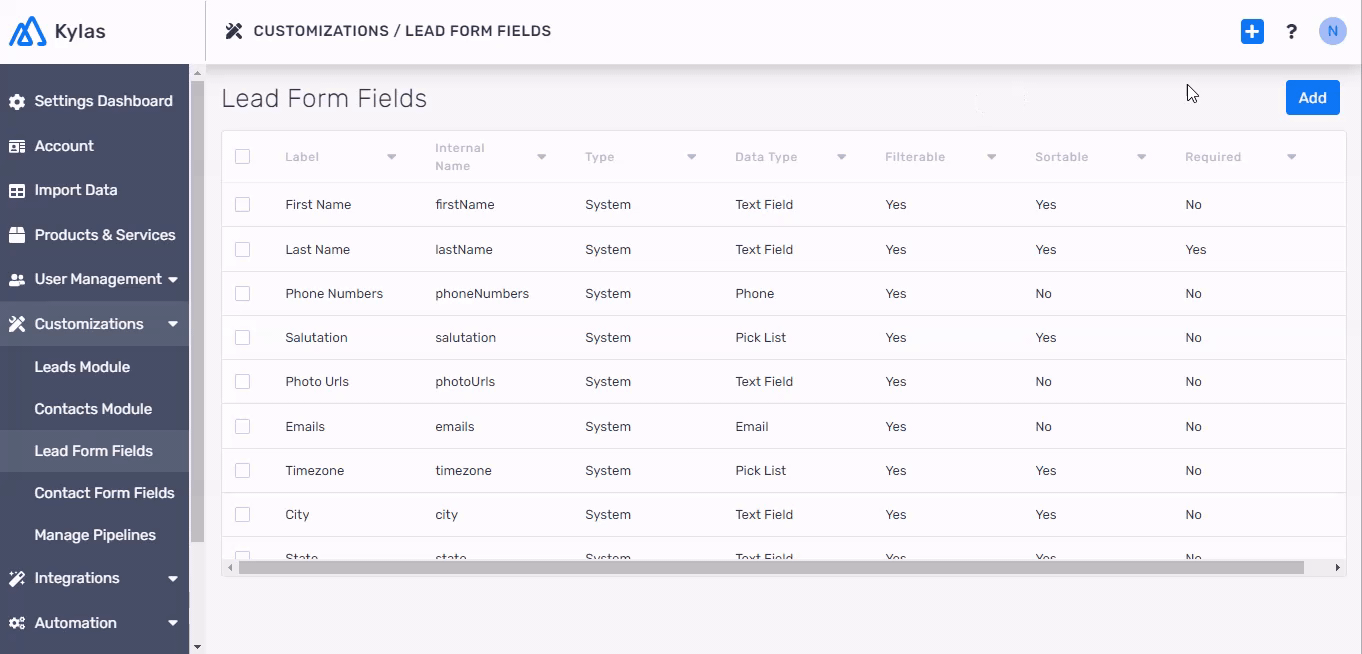 new custom field form