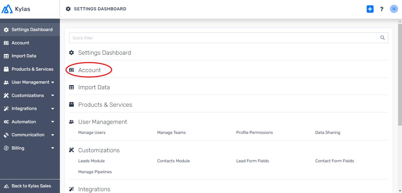 Kylas CRM Account tab
