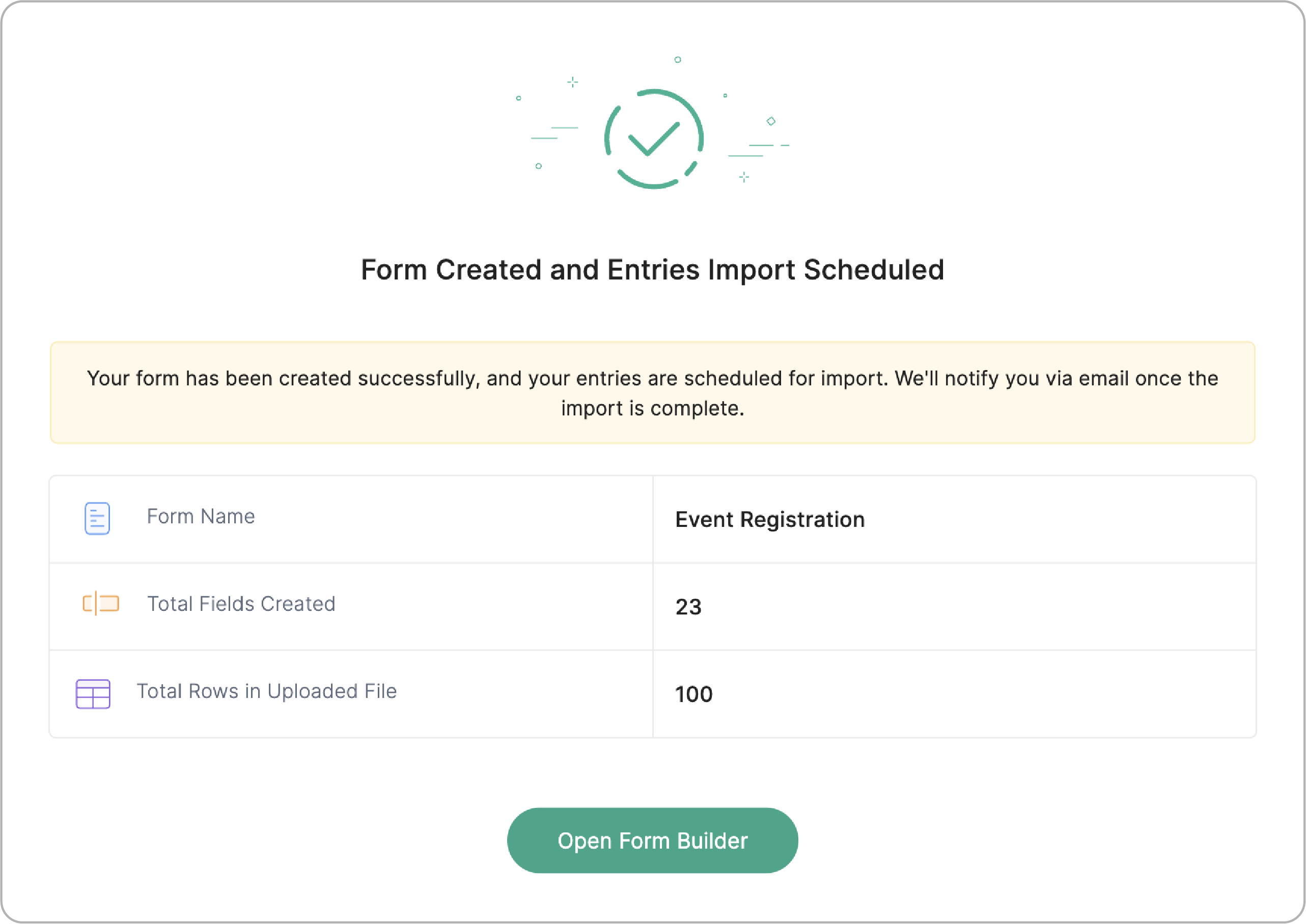 Form Created and Entries Import Scheduled