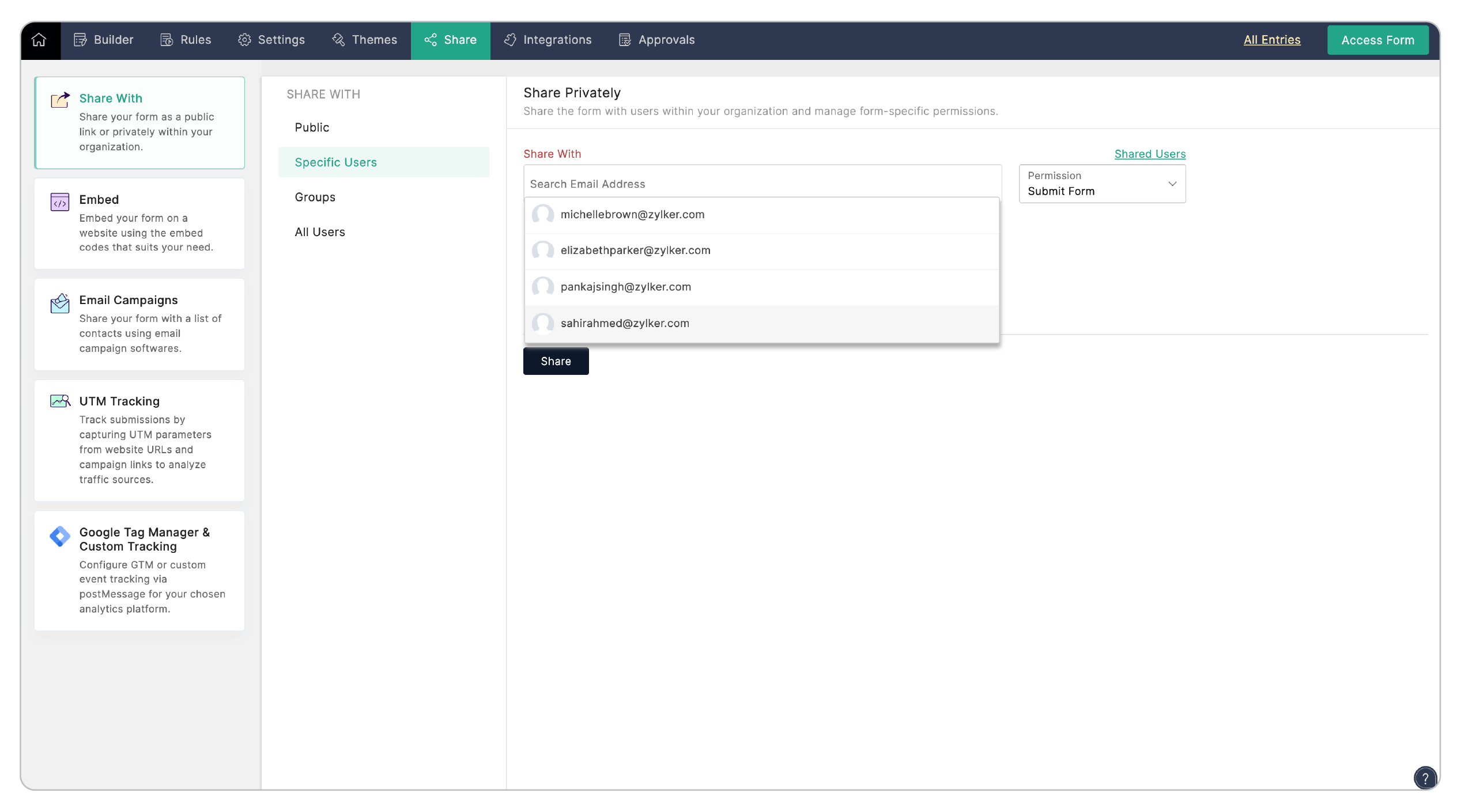 Share with specific users
