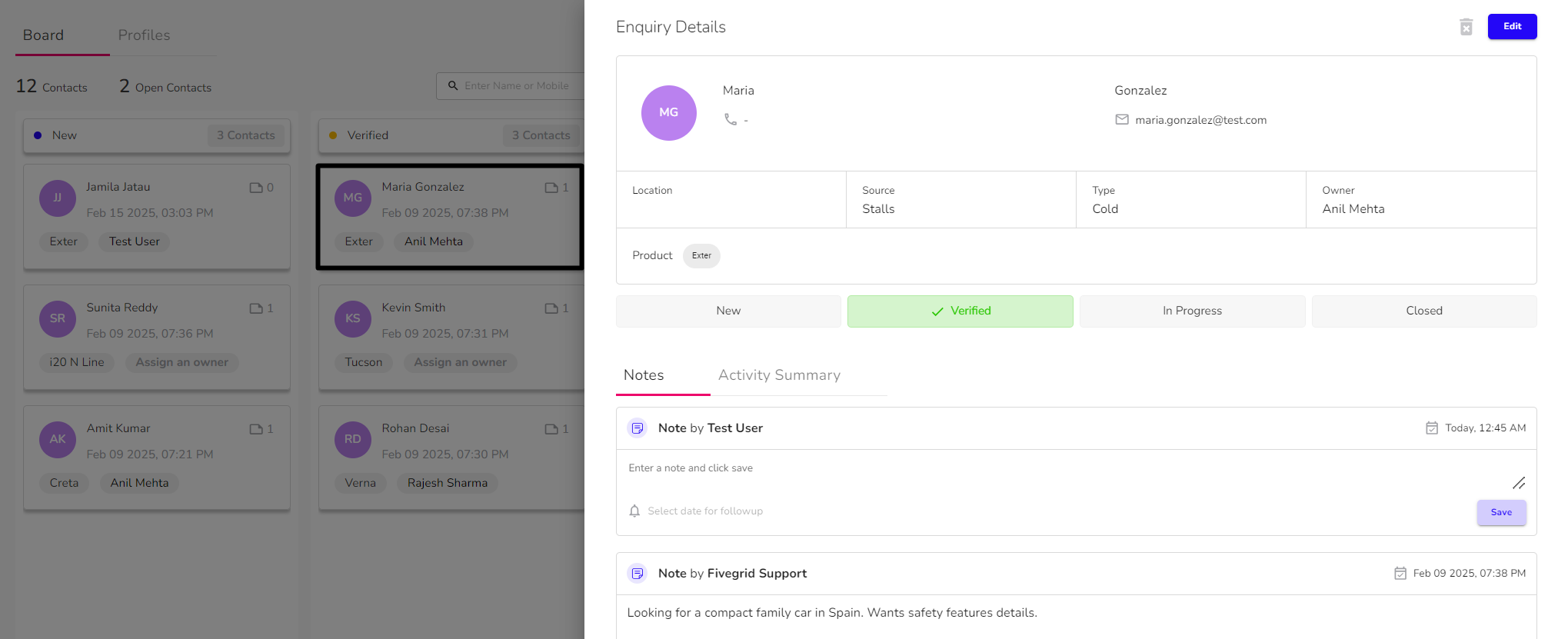 View Lead Interactions in Fivegrid