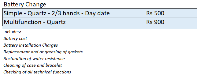 SERVICE PRICE LIST INDIA