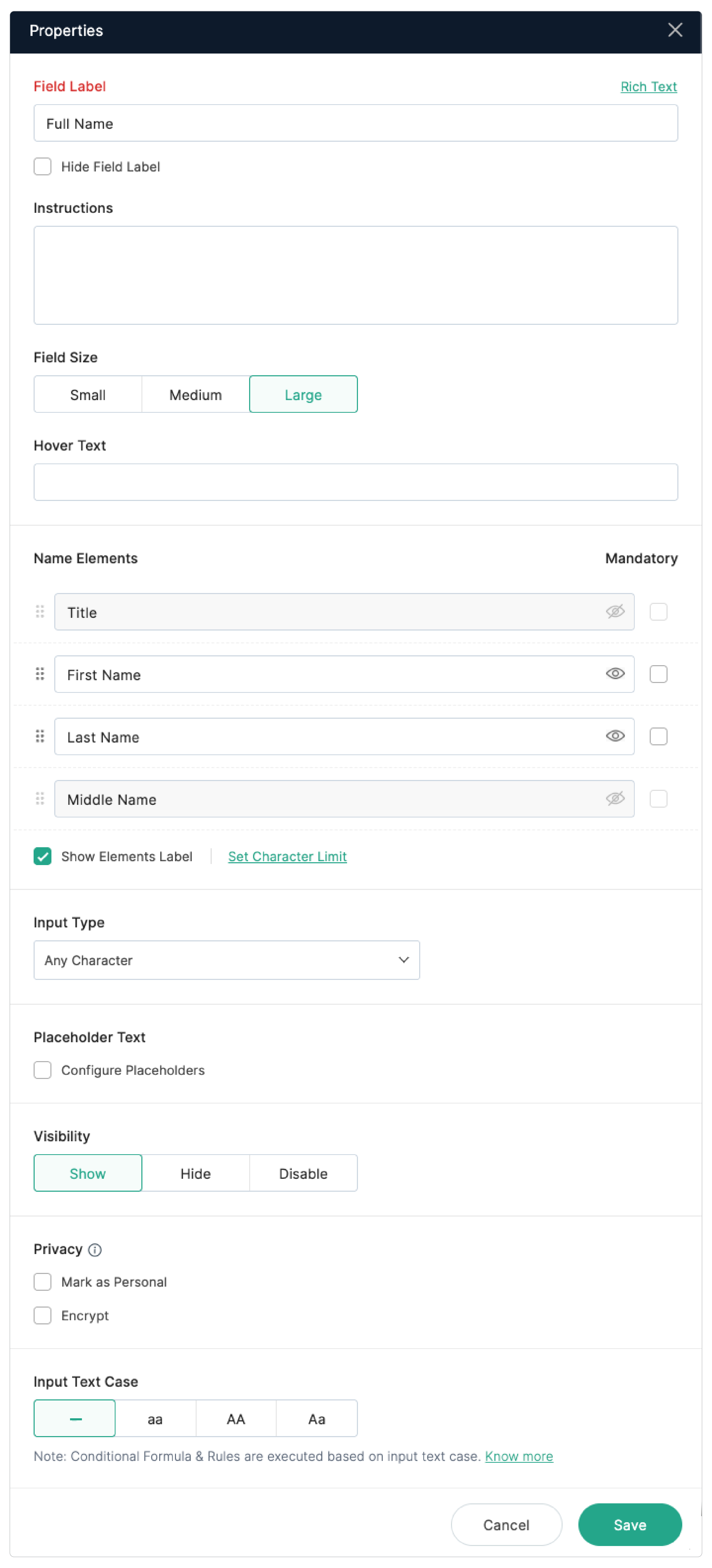 Enable Middle Name element