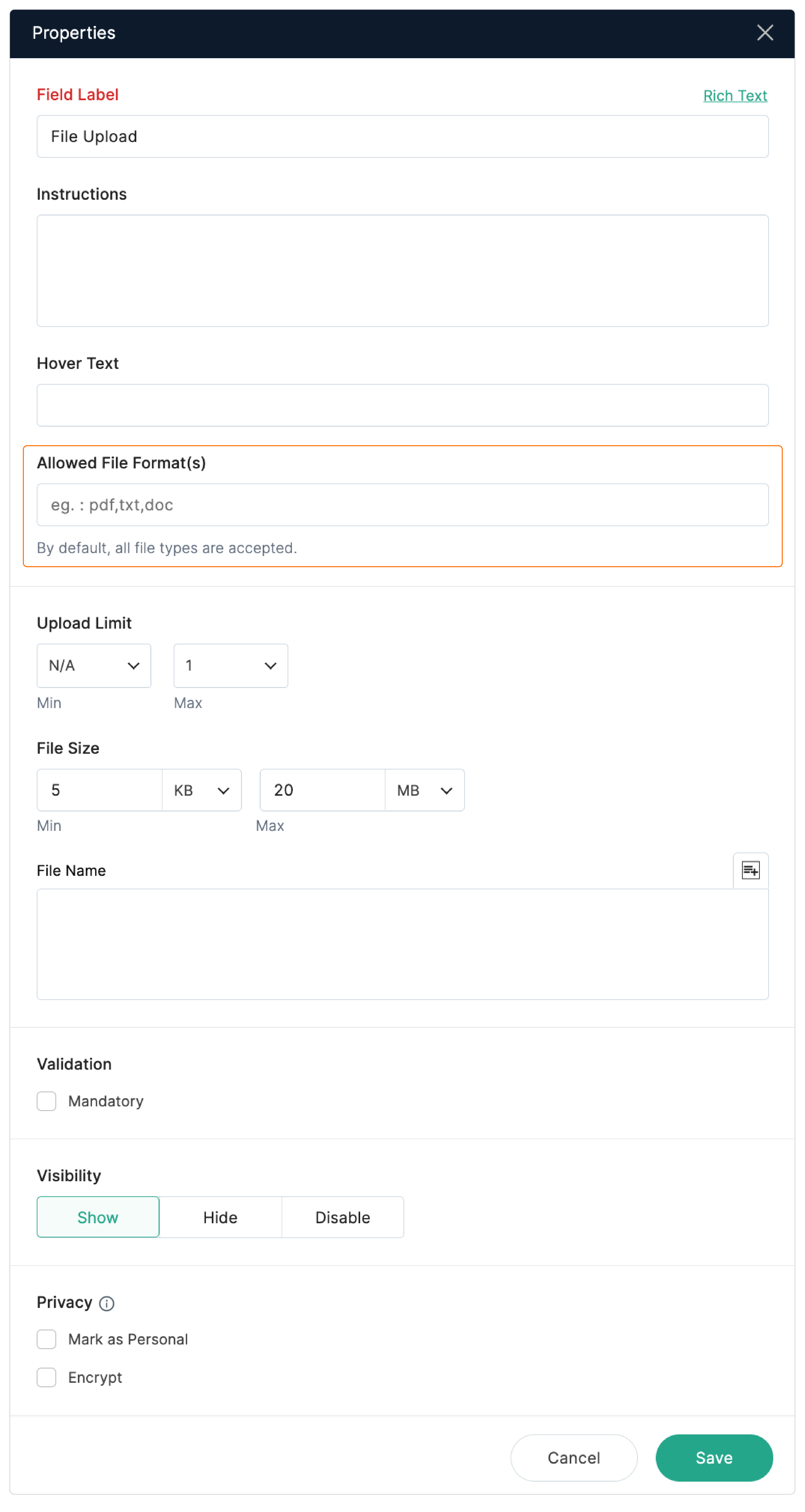 Allowed File Formats