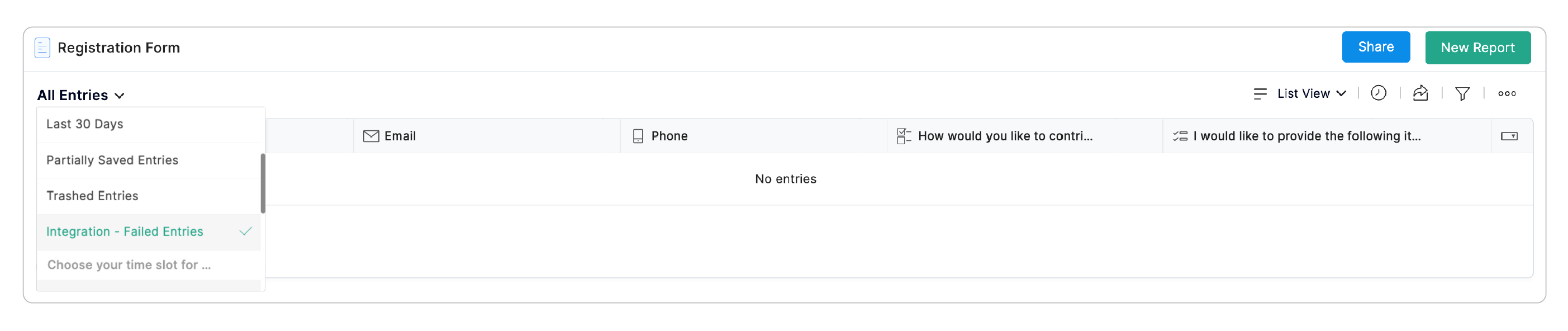 Filter the failed entries
