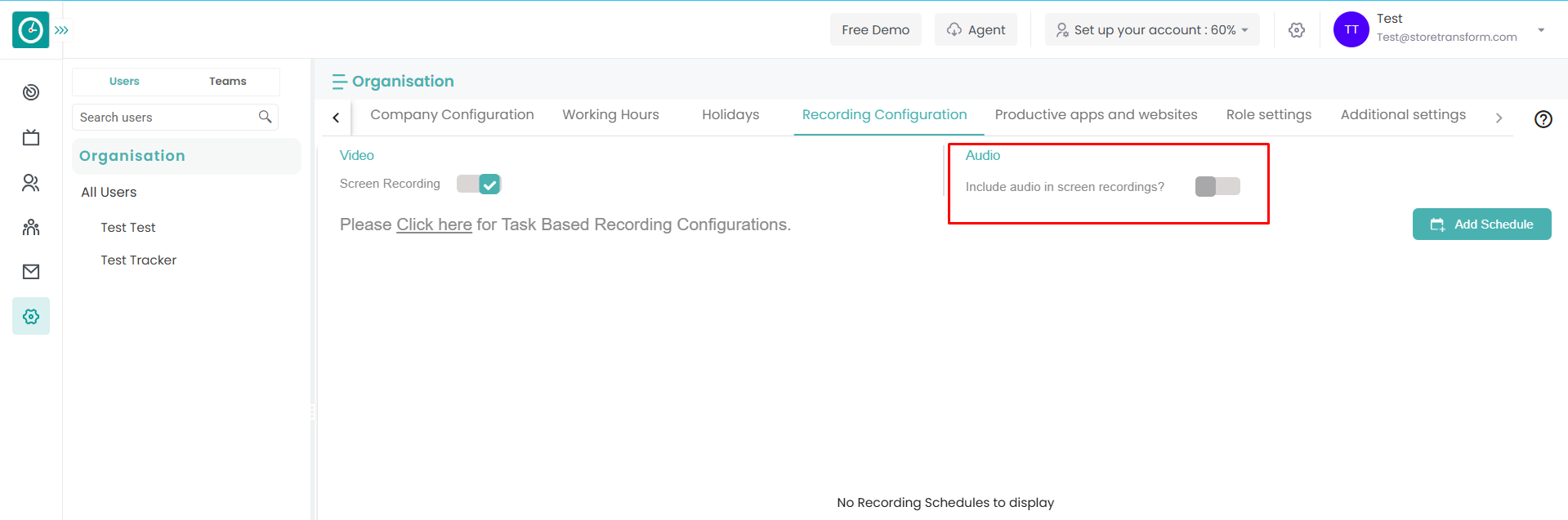 How to configure Screen And Audio Recordings
