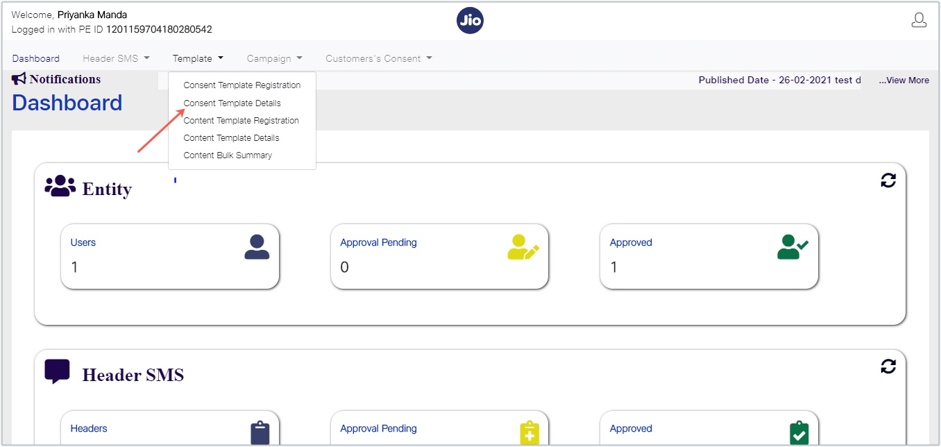 Jio Content template menu