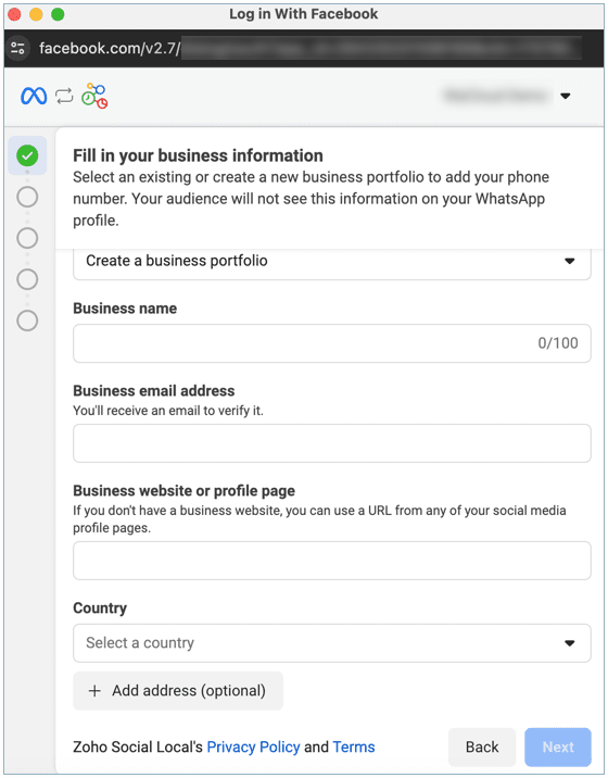 create new WhatsApp business account