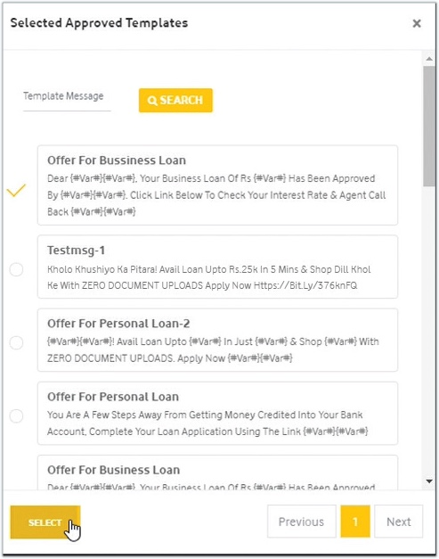 Vodafone Idea preapproved content template selection