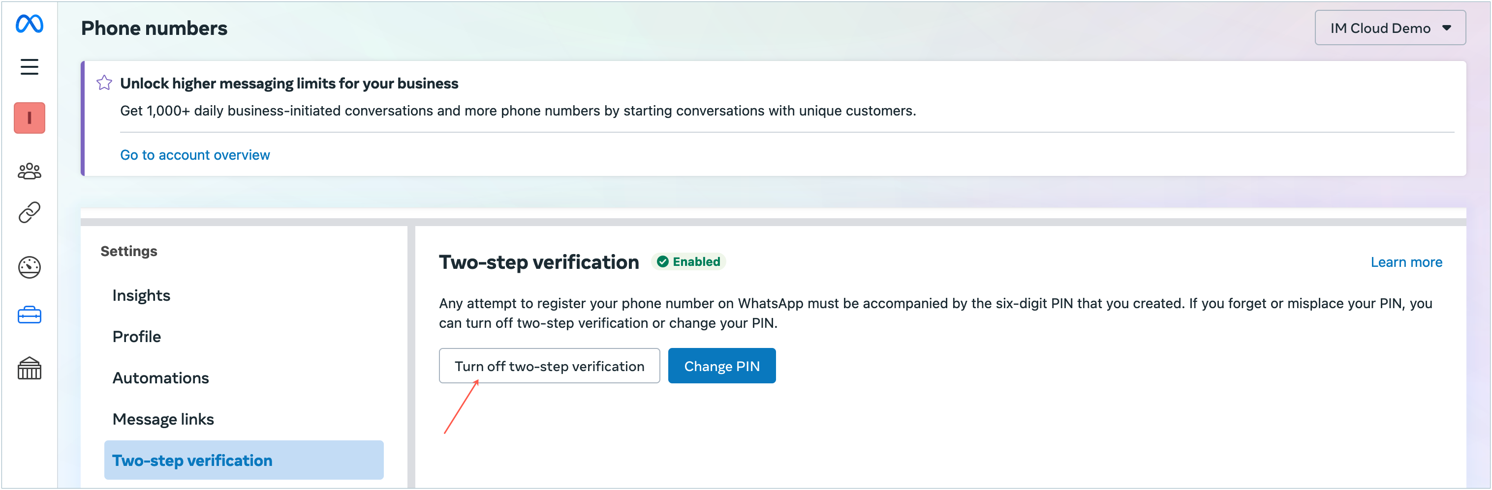 two step verification button