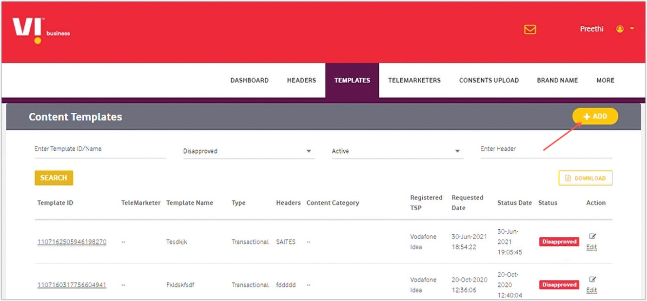 Vodafone Idea add Content template