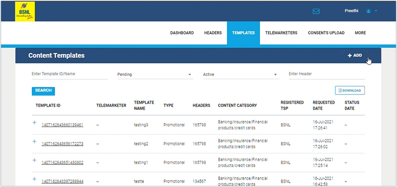 BSNL add Content template