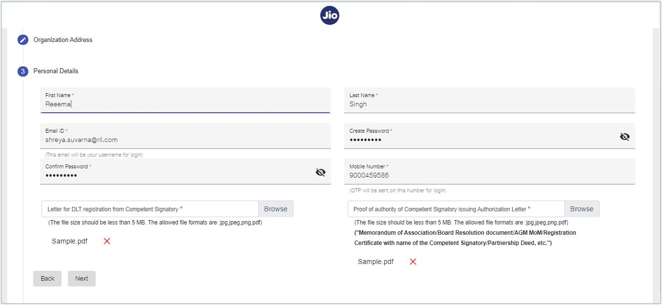 Jio personal details