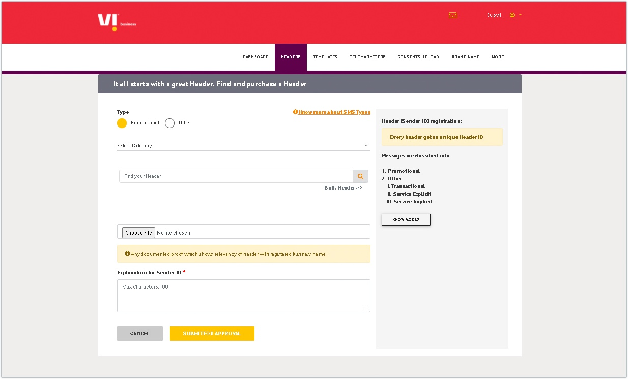 Vodafone Idea Header submission