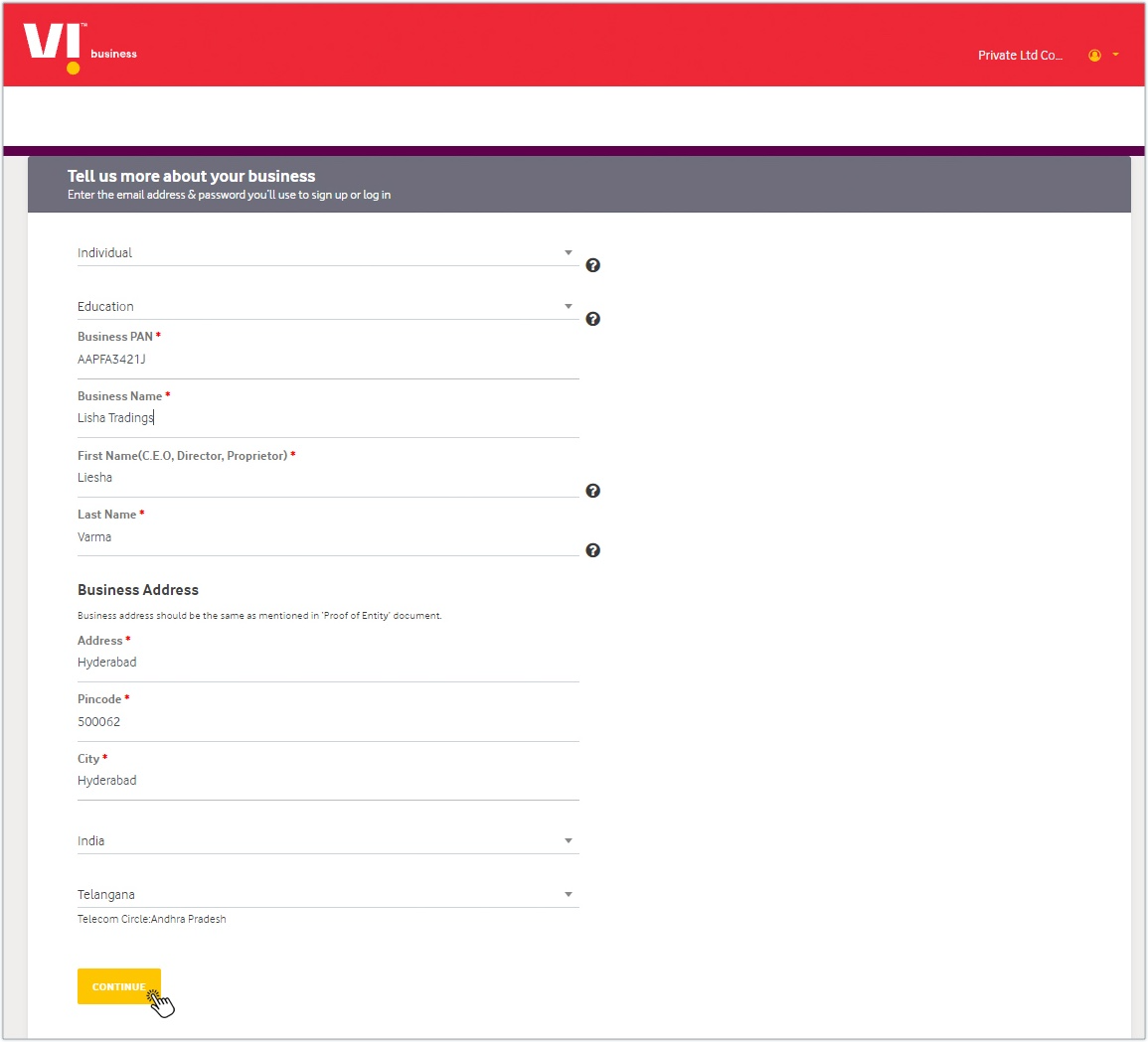 Vodafone Idea Entity registration