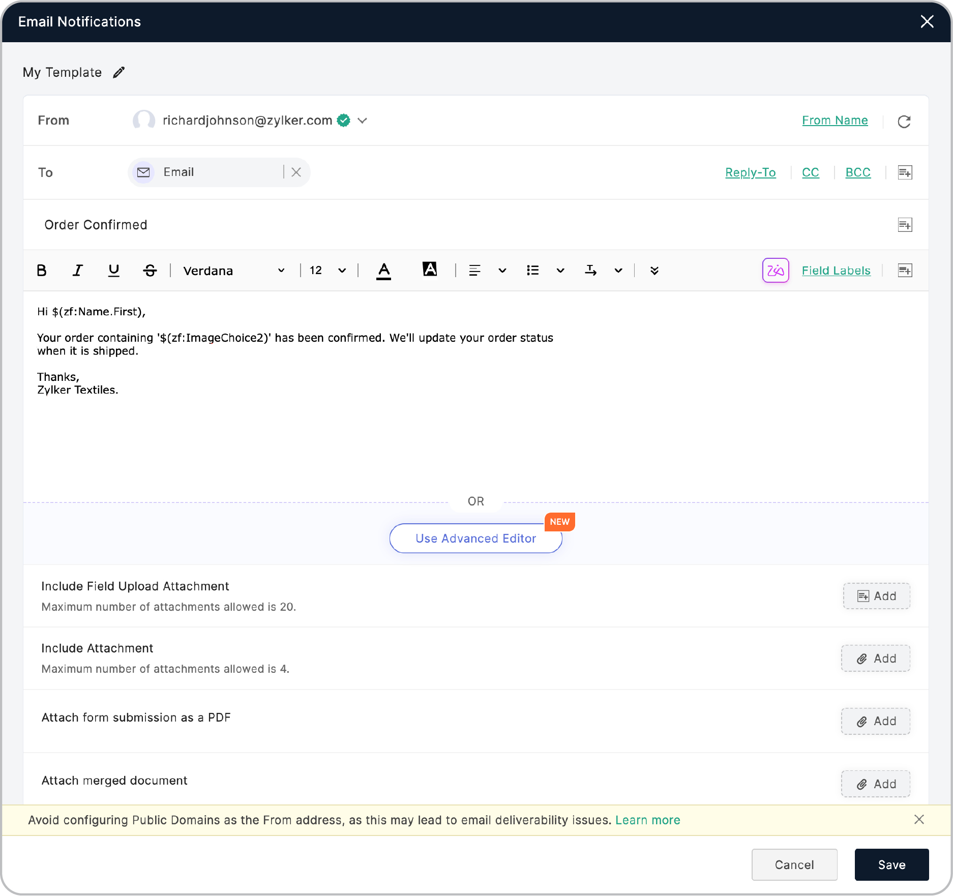Attach merged document in email