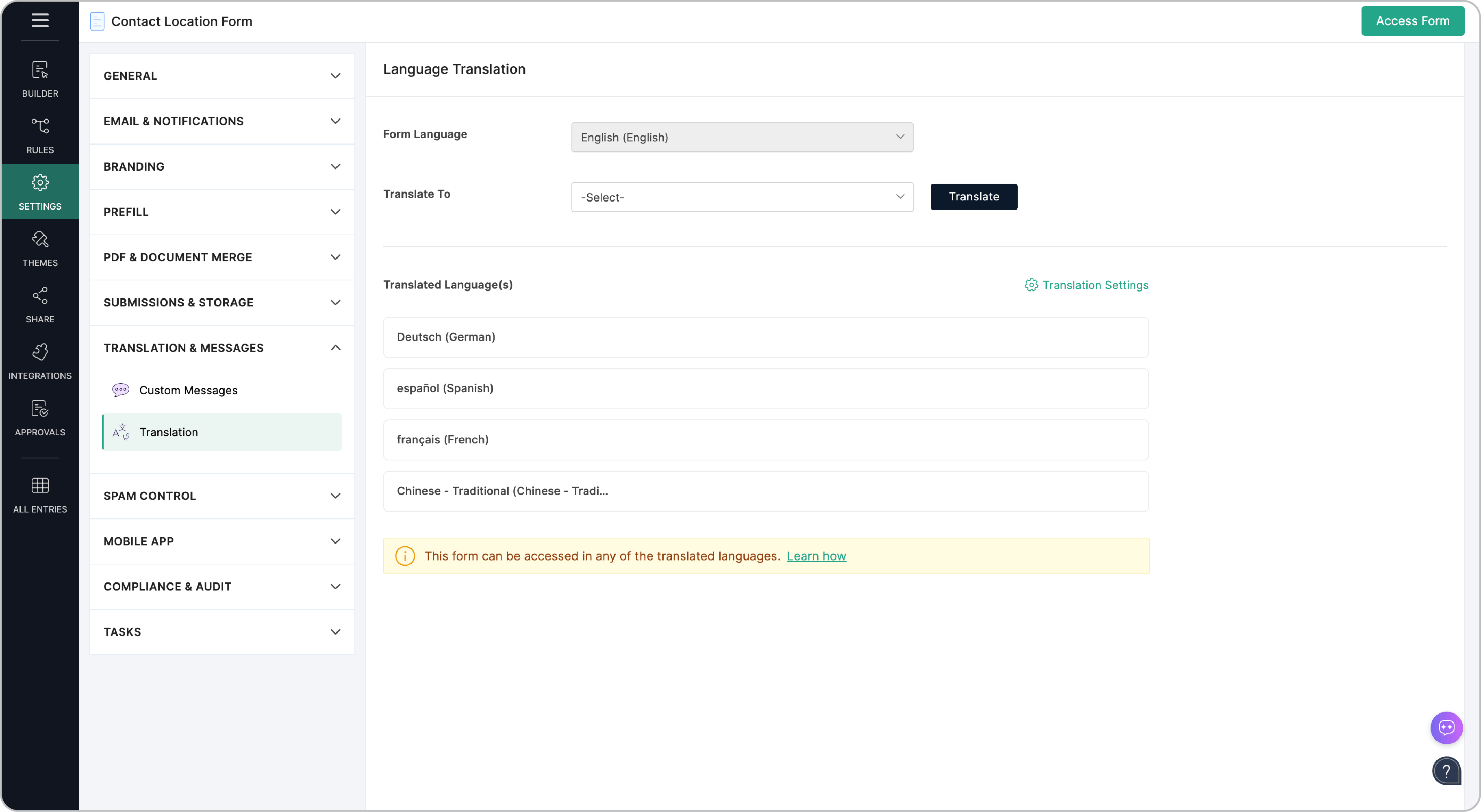 Product Enquiry Form Translation