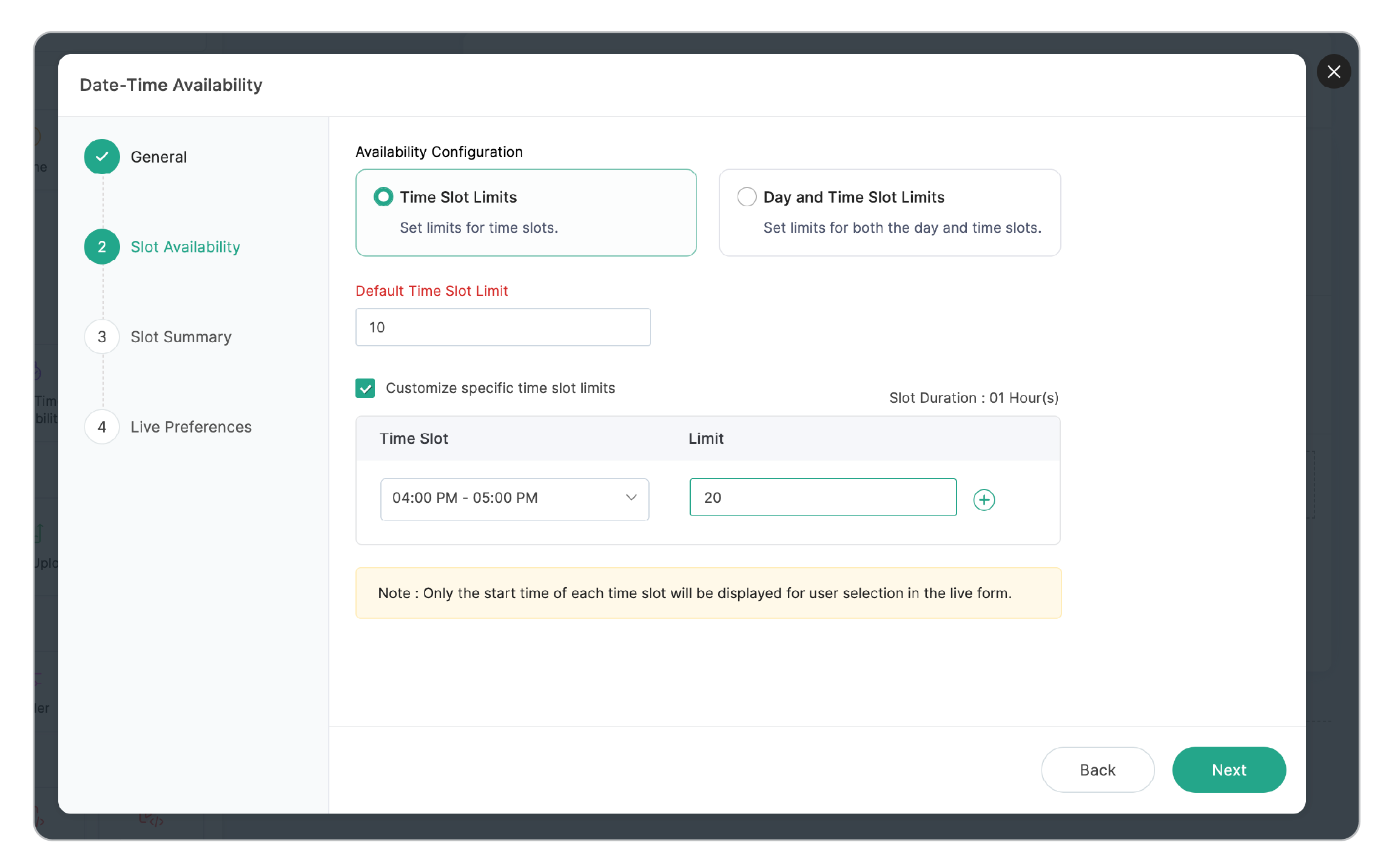 Slot Availability Settings