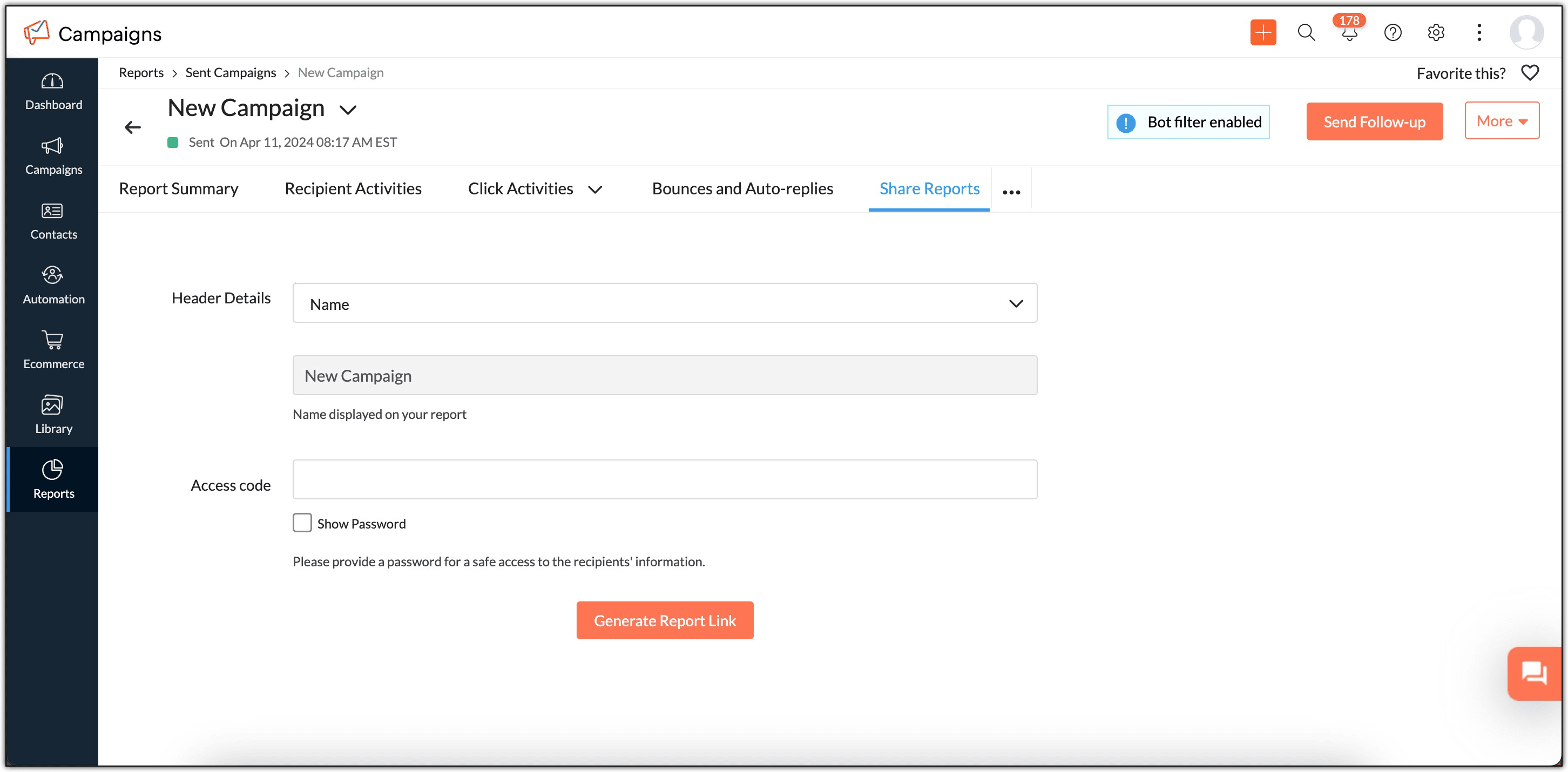 Generate Report Link