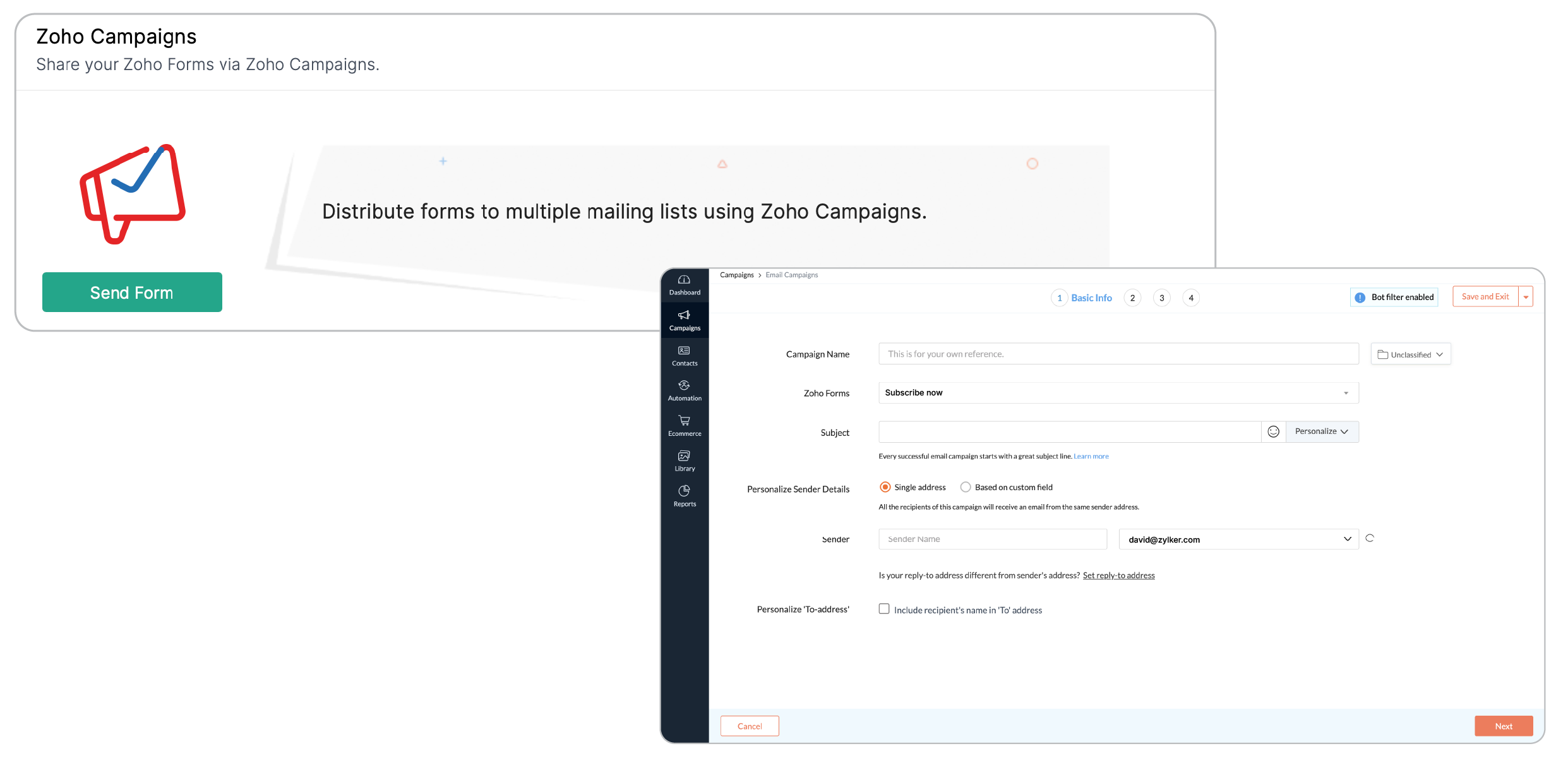 Share your form via Zoho Campaigns
