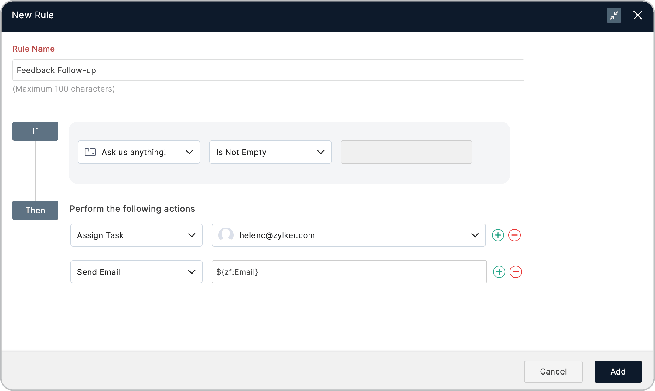 Feedback follow-up form rule