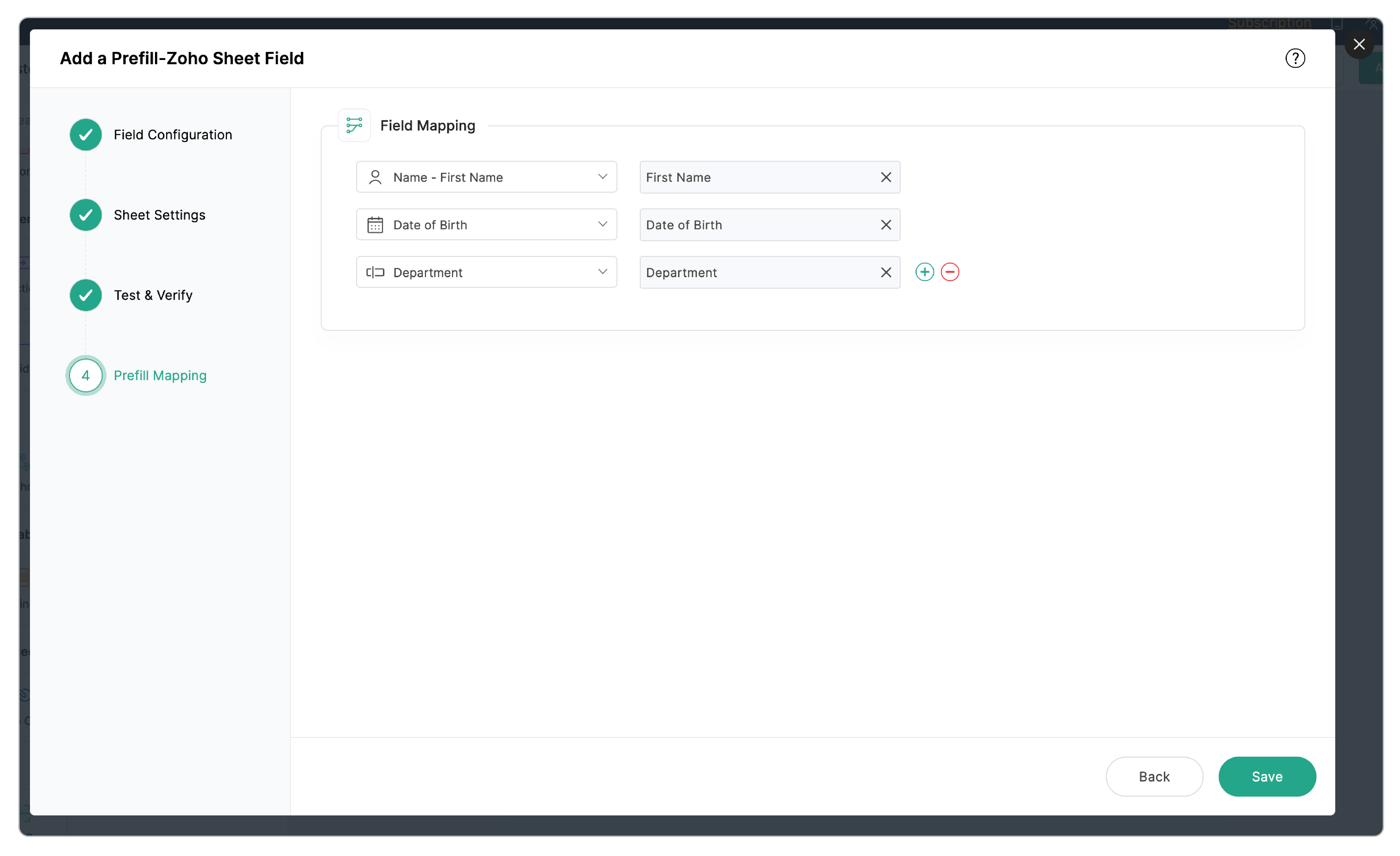 Complete the Prefill-Zoho Sheet field configuration