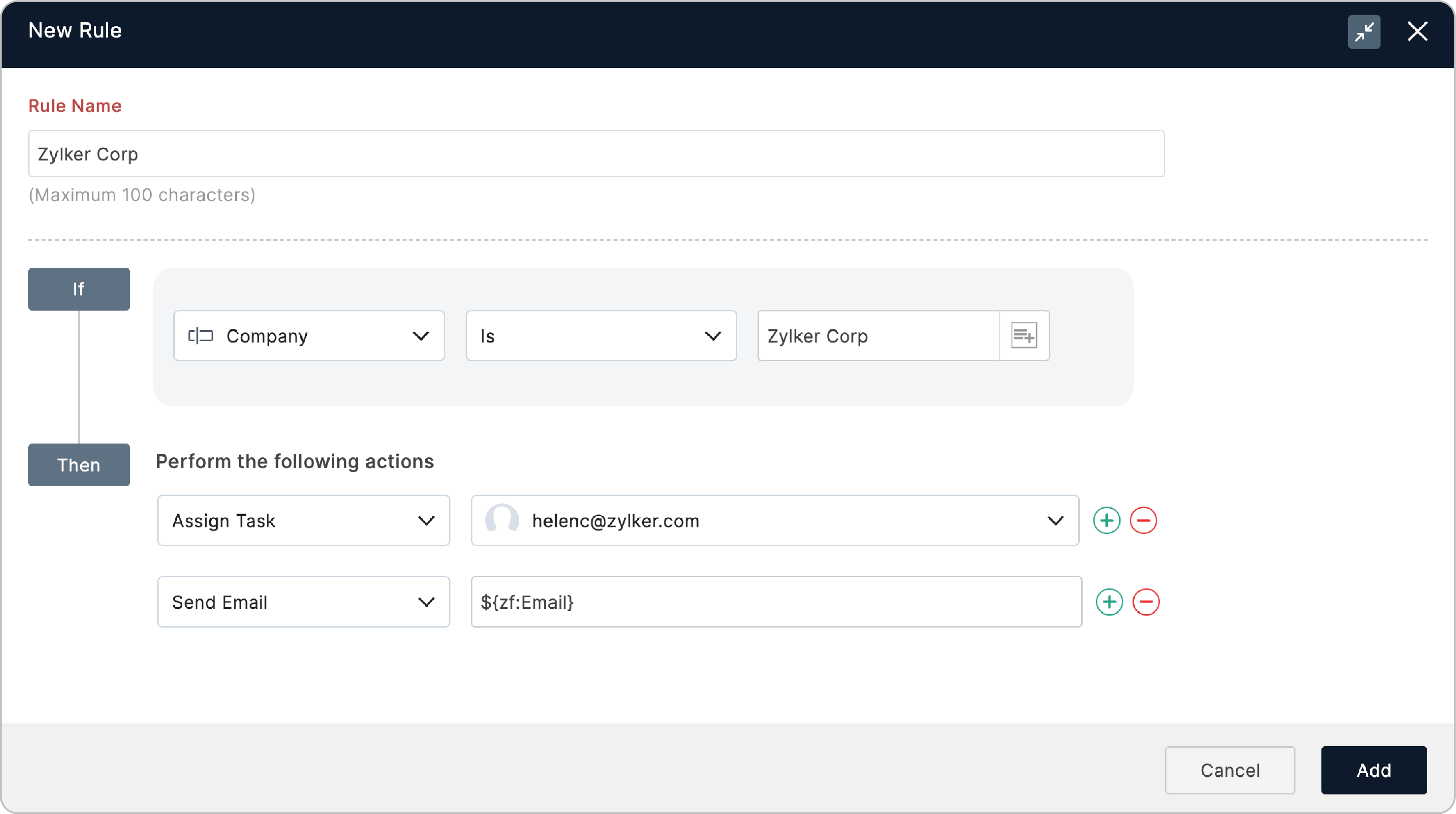 Form Rule to assign task based on Company
