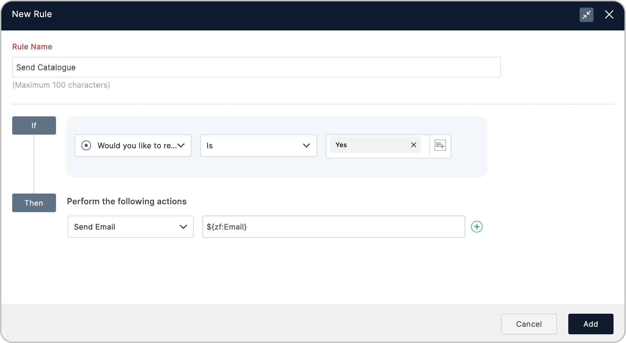 Sending Catalogue Form Rule