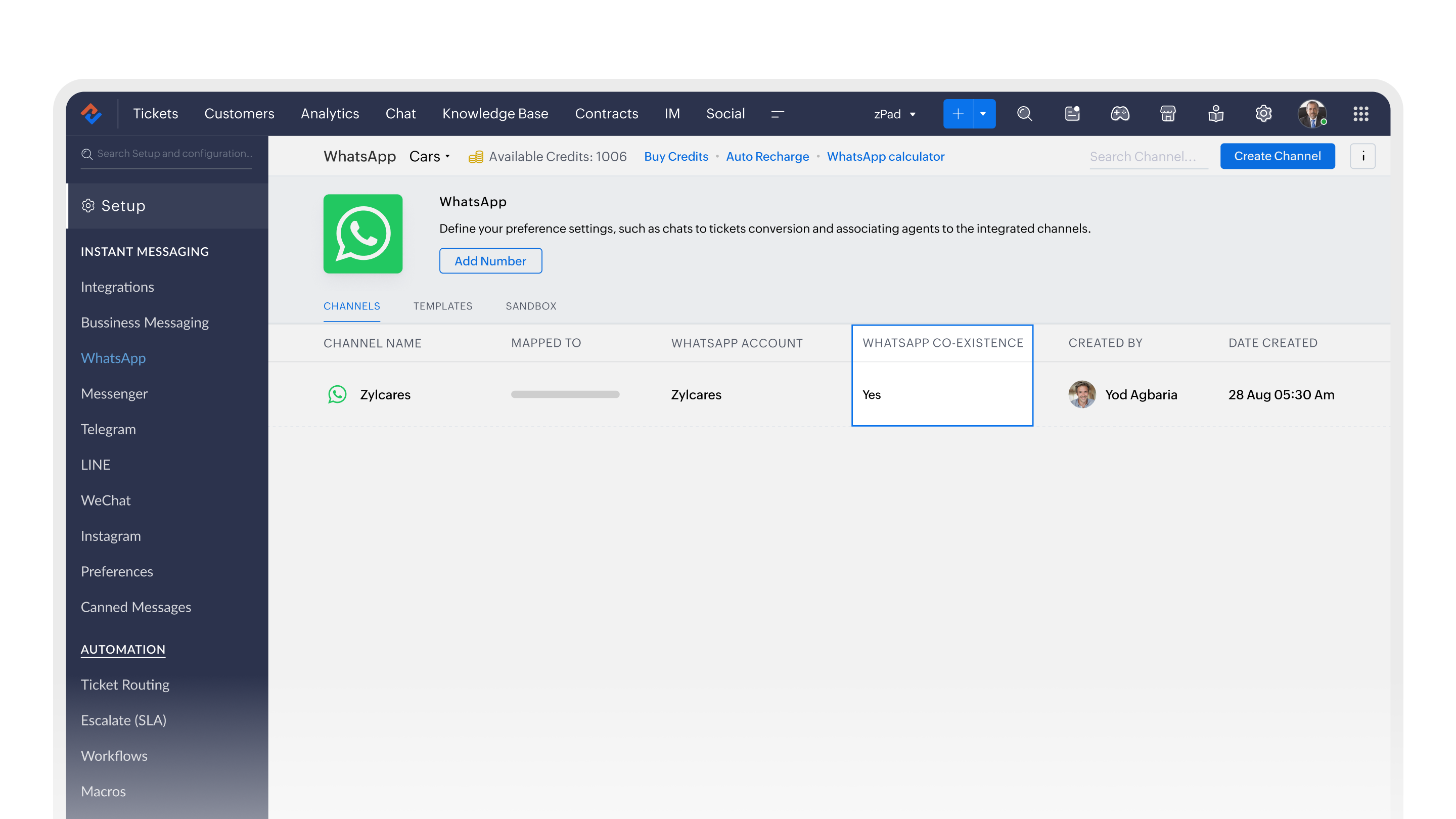 Channel status on the WhatsApp listing page