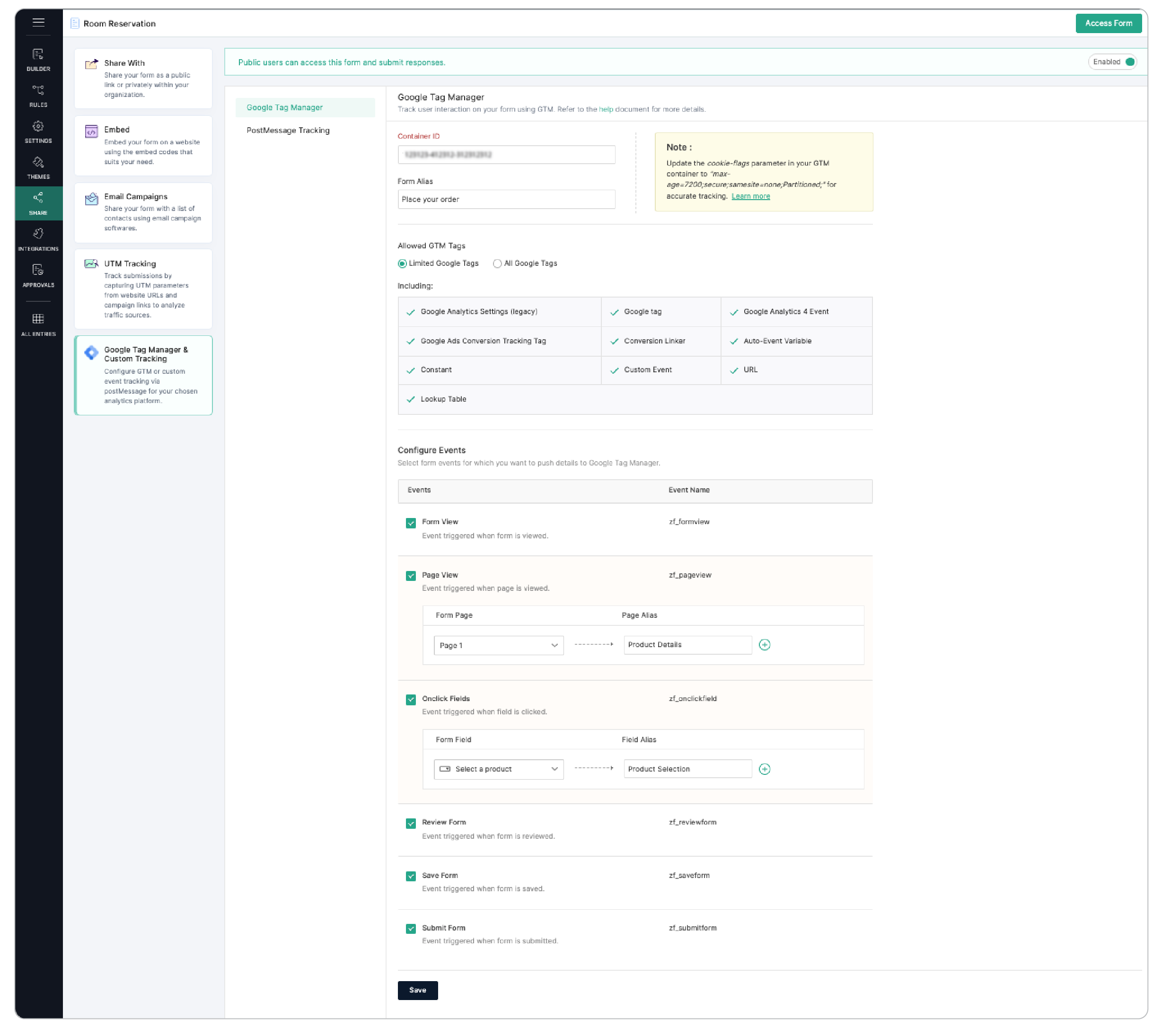 Installing Google Tag Manager in your form