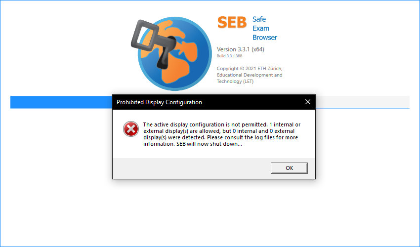 Safe Exam Browser does not detect any displays