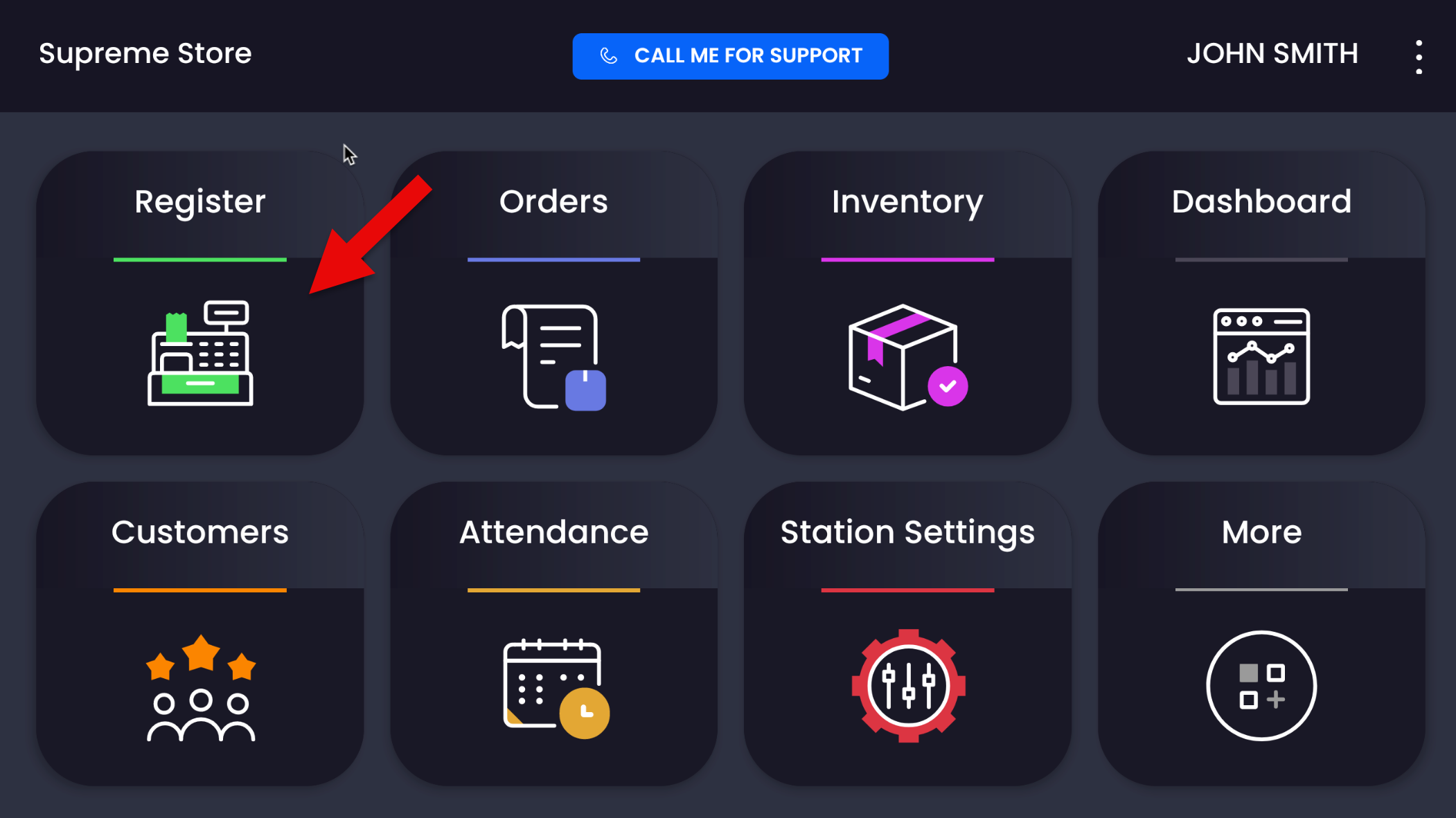 Tap register to enter