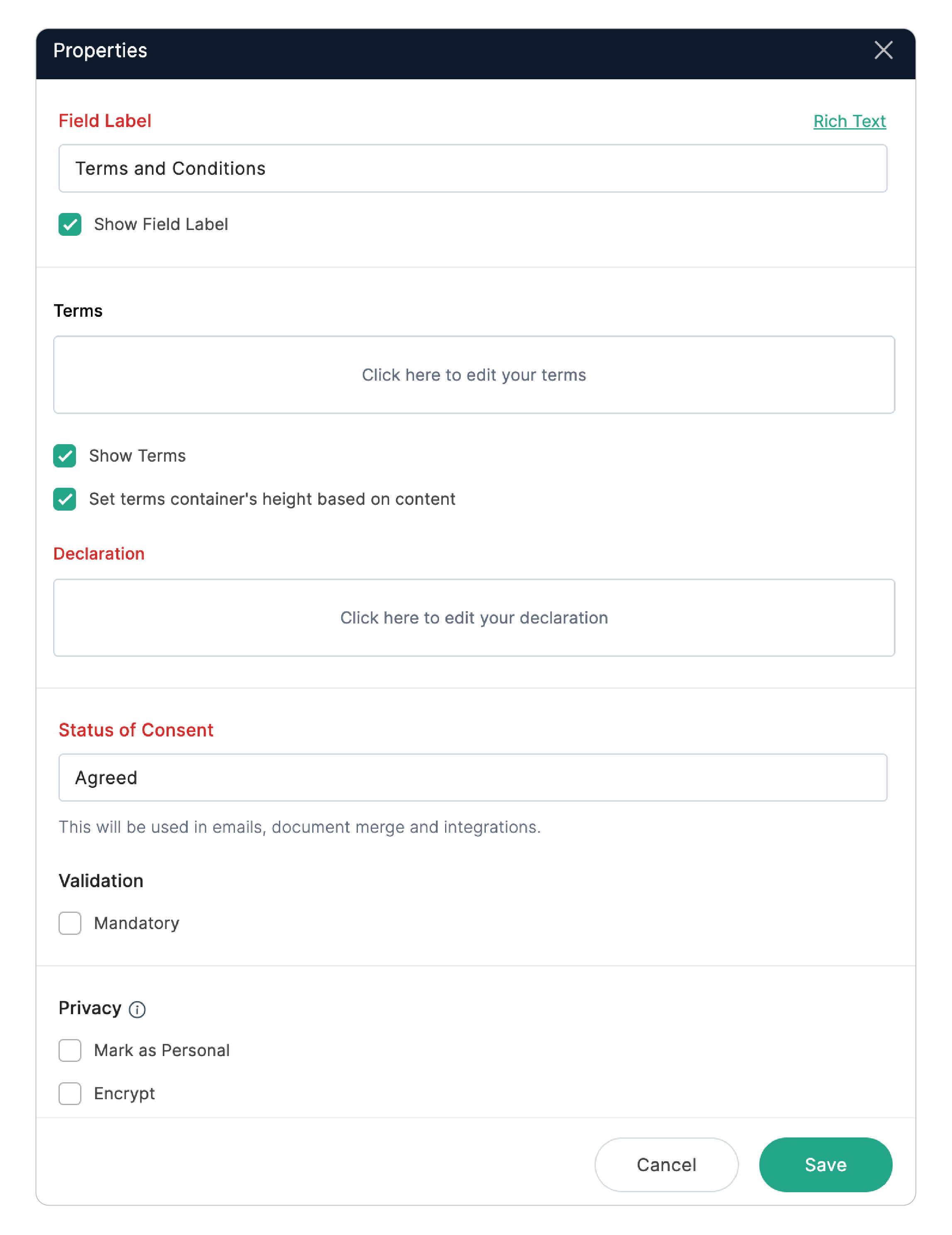 Set terms container height