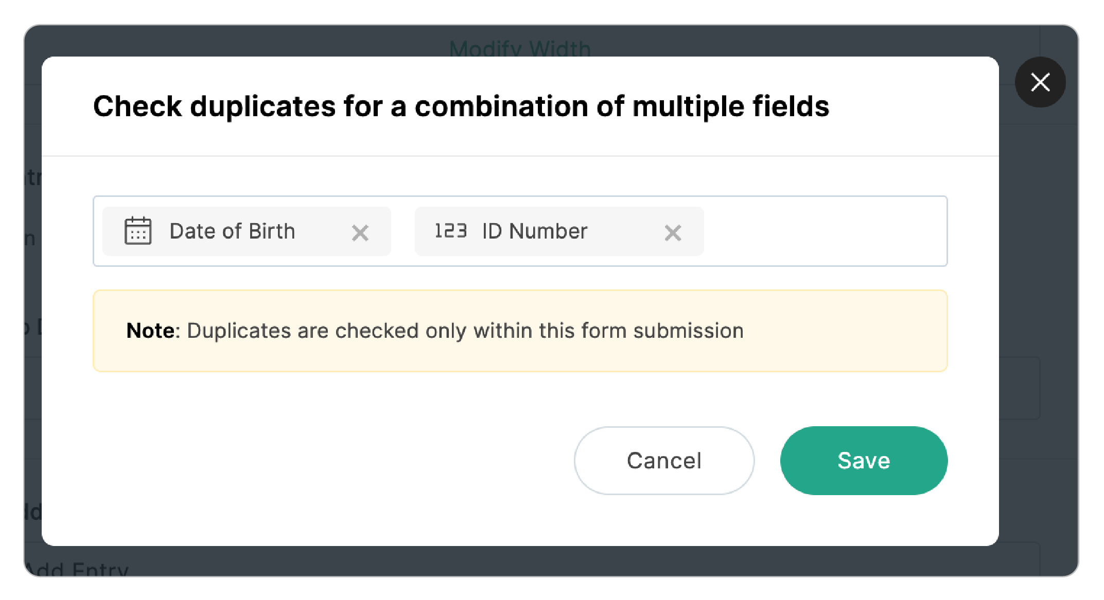 Check duplicates for a combination of multiple fields