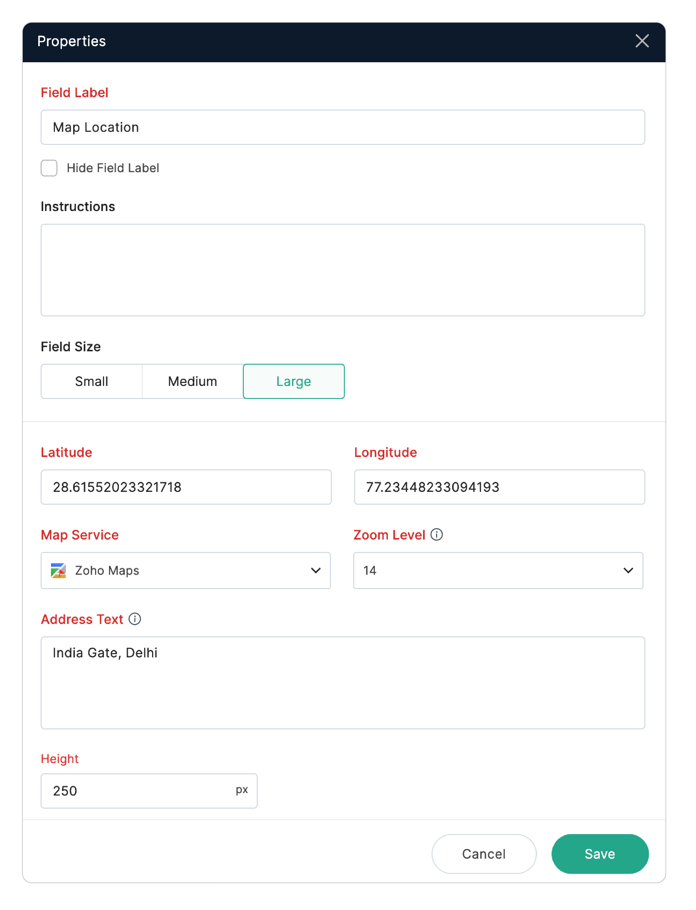  Map Location Field Properties 